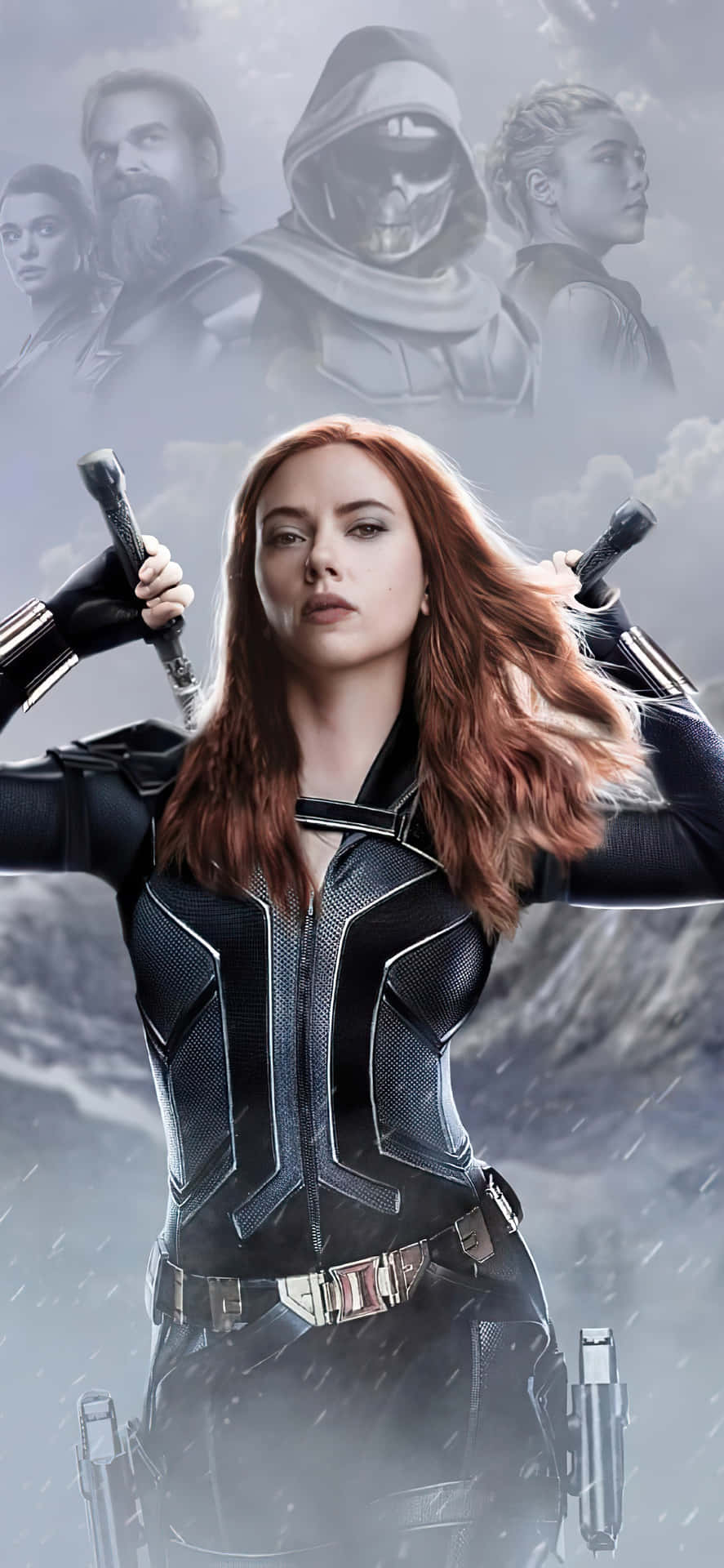 Black Widow Poster With A Woman Holding A Gun Background