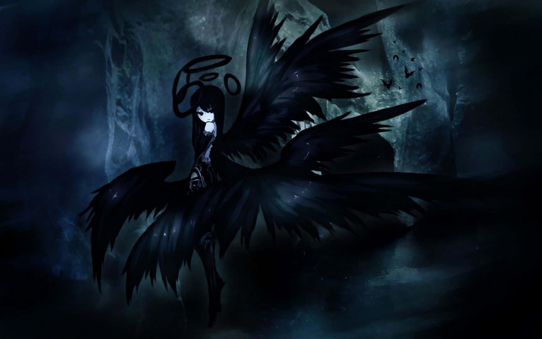 Black Winged Anime Girl Aesthetic Pc Background