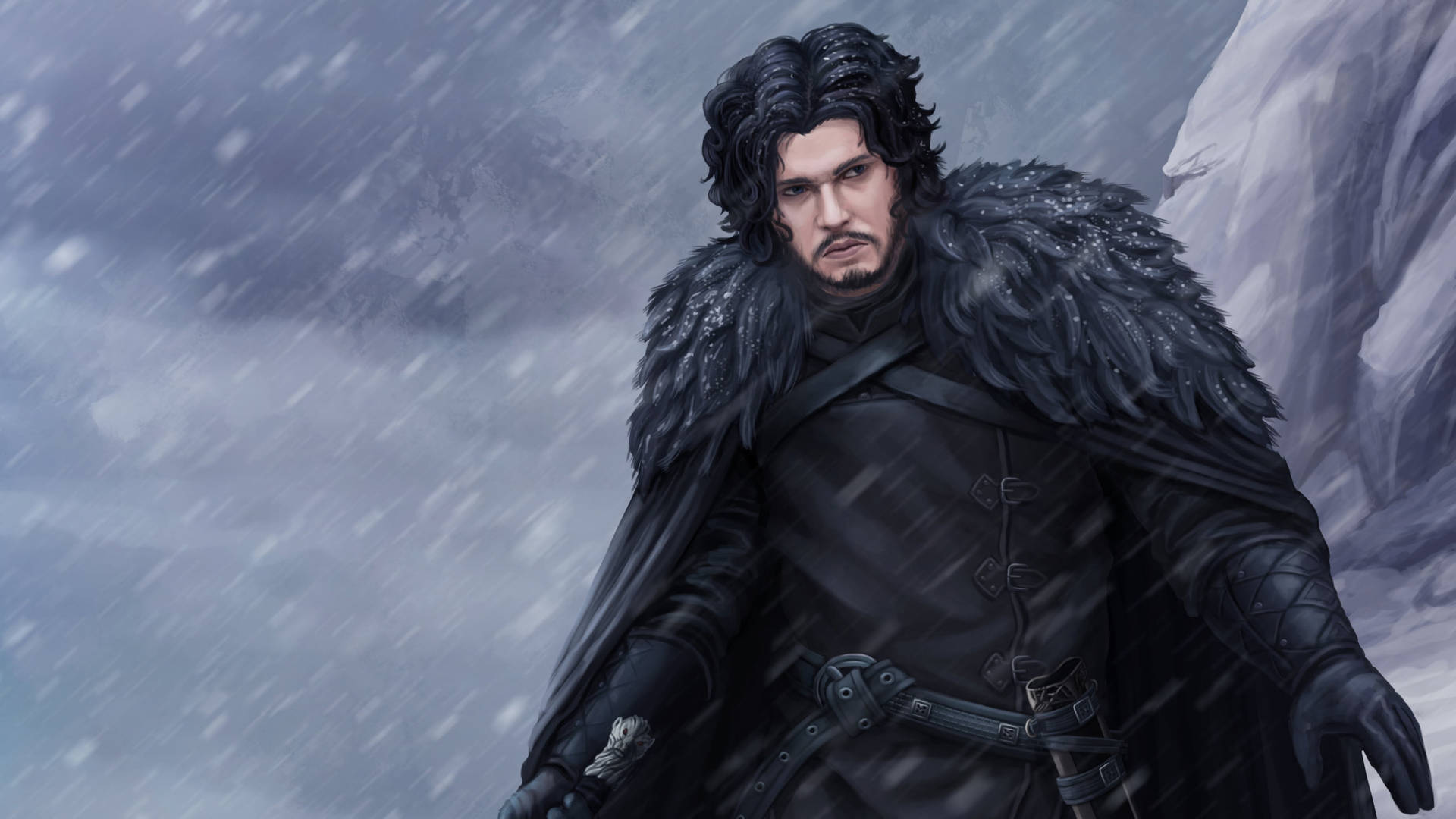 Black Winter Coat Jon Snow Game Of Thrones Background