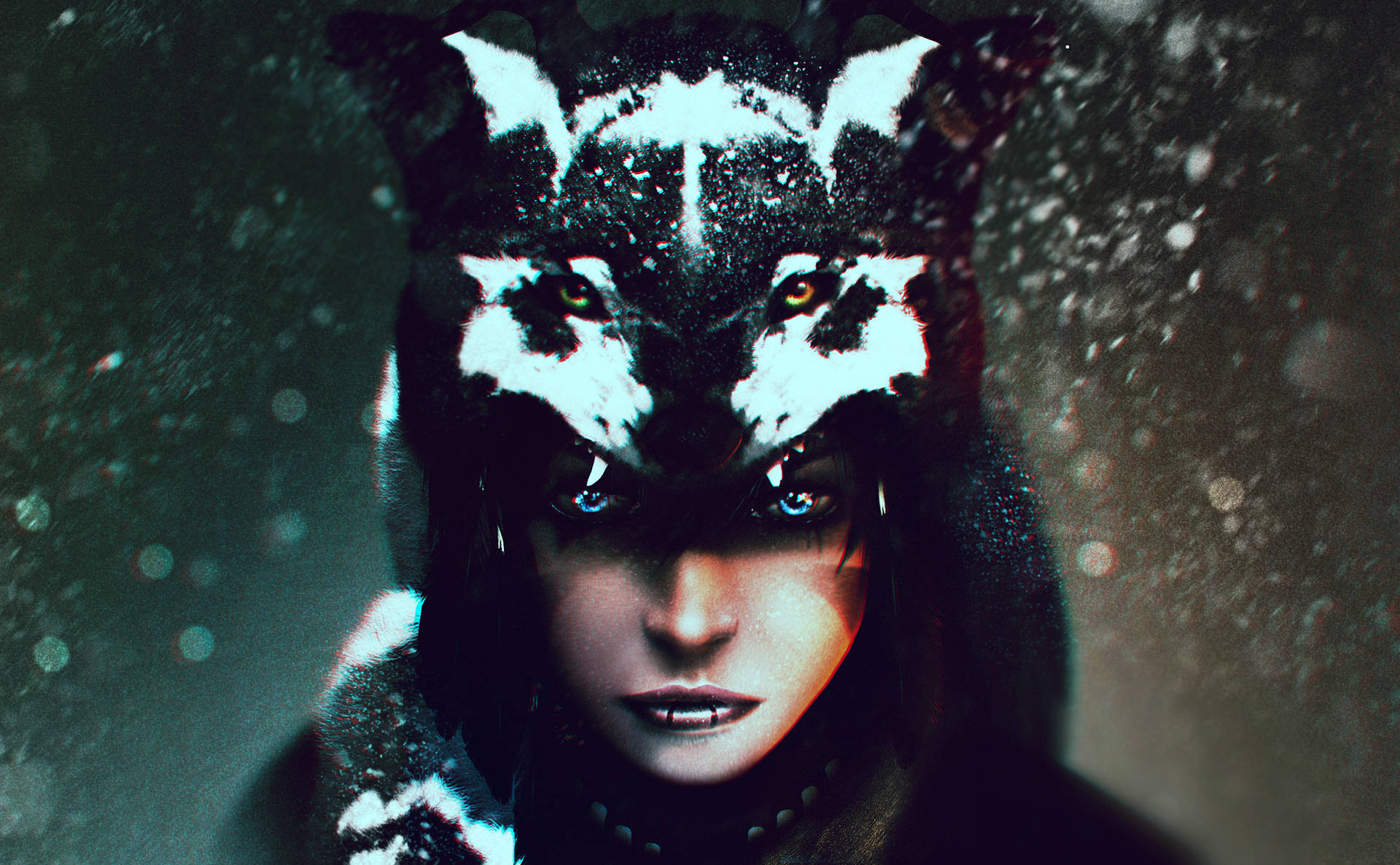 Black Wolf Girl Background