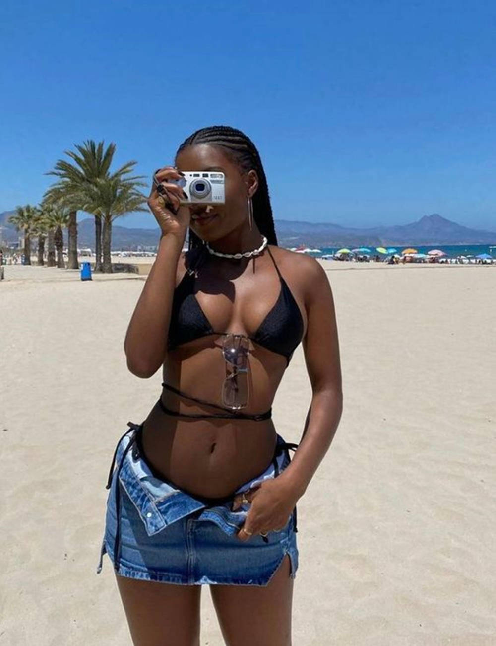 Black Woman In Bikini Camera Background