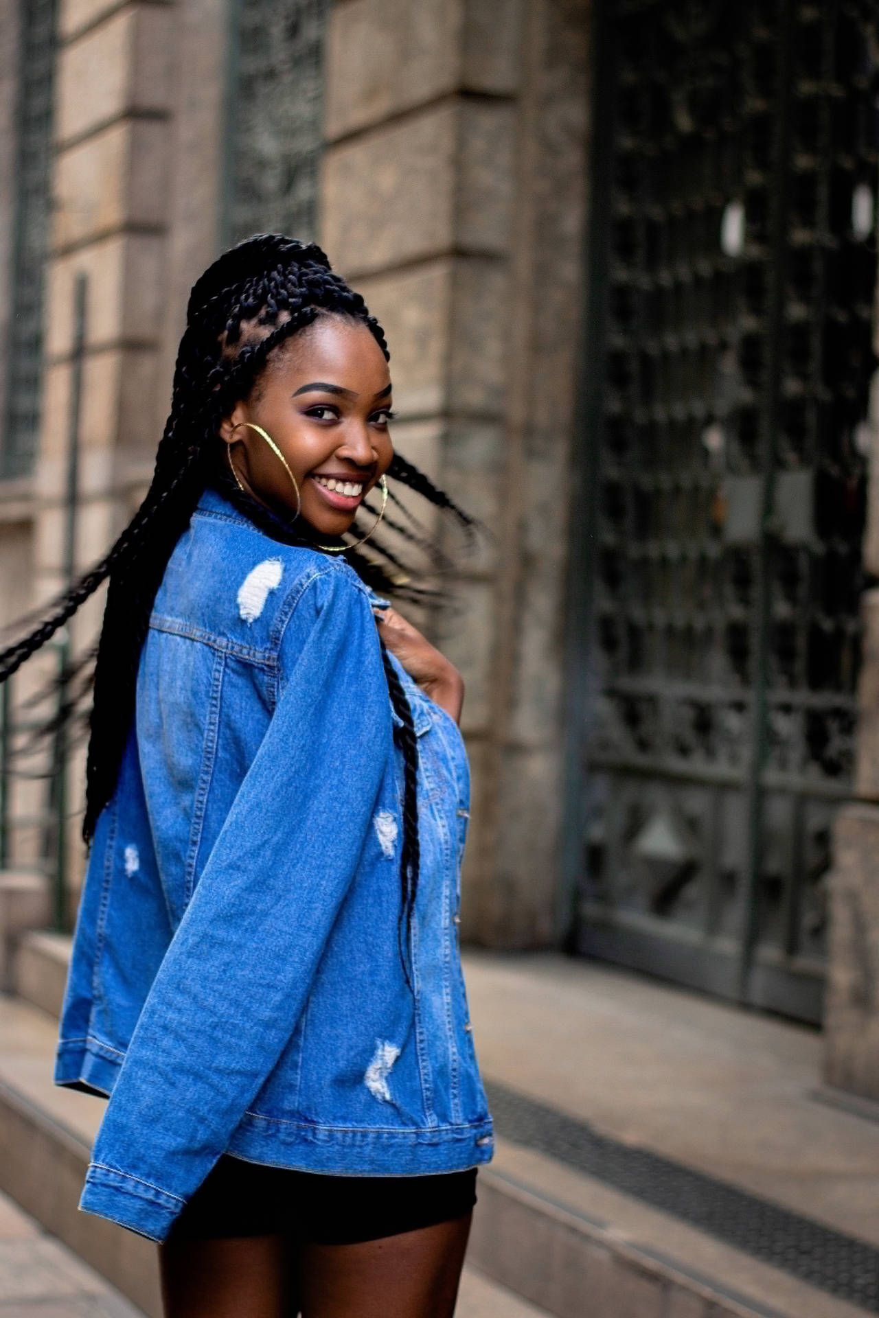 Black Woman In Denim Jacket Background