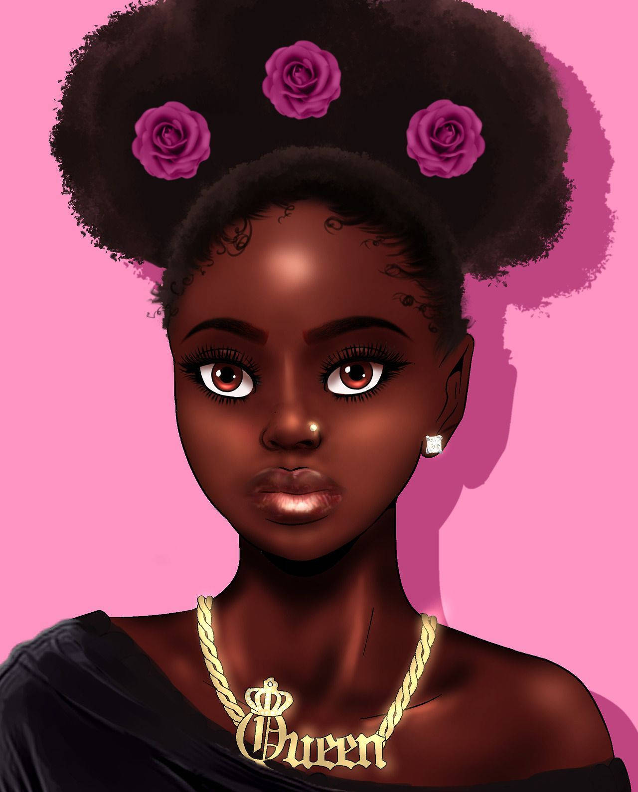 Black Woman With Queen Necklace Digital Art