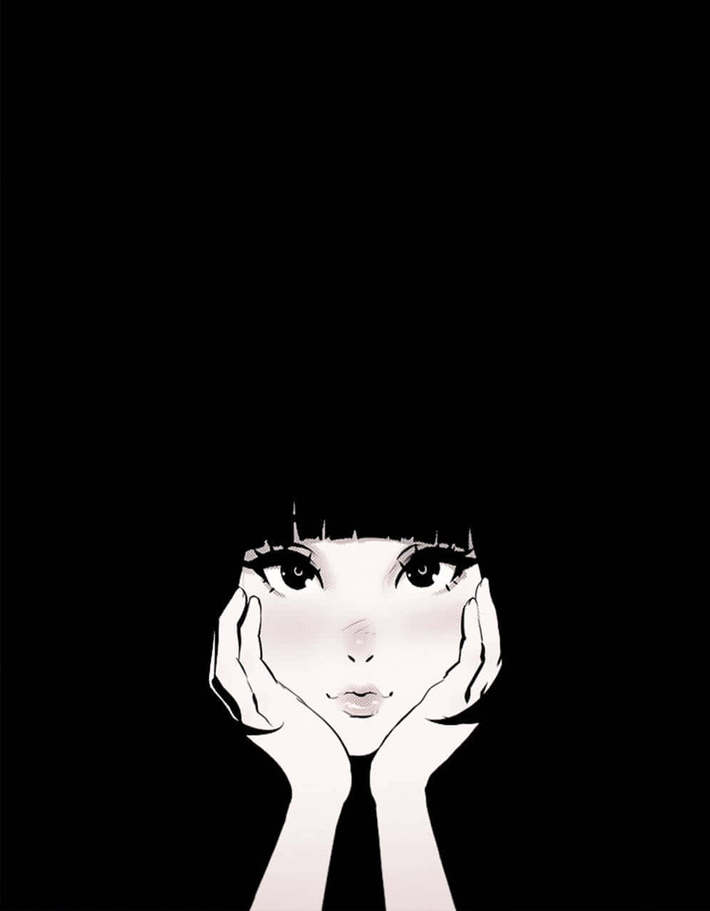 Blackand White Anime Girl Illustration Background