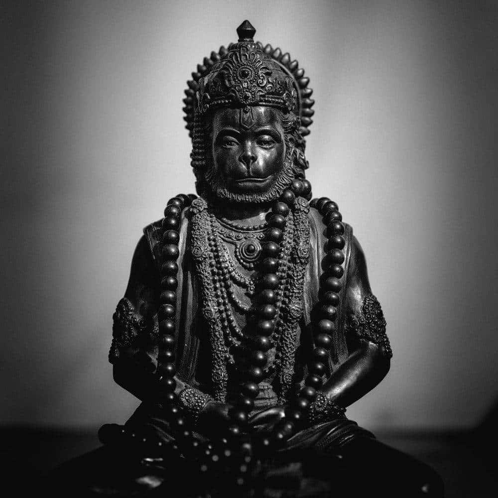 Blackand White Hanuman Statue Background