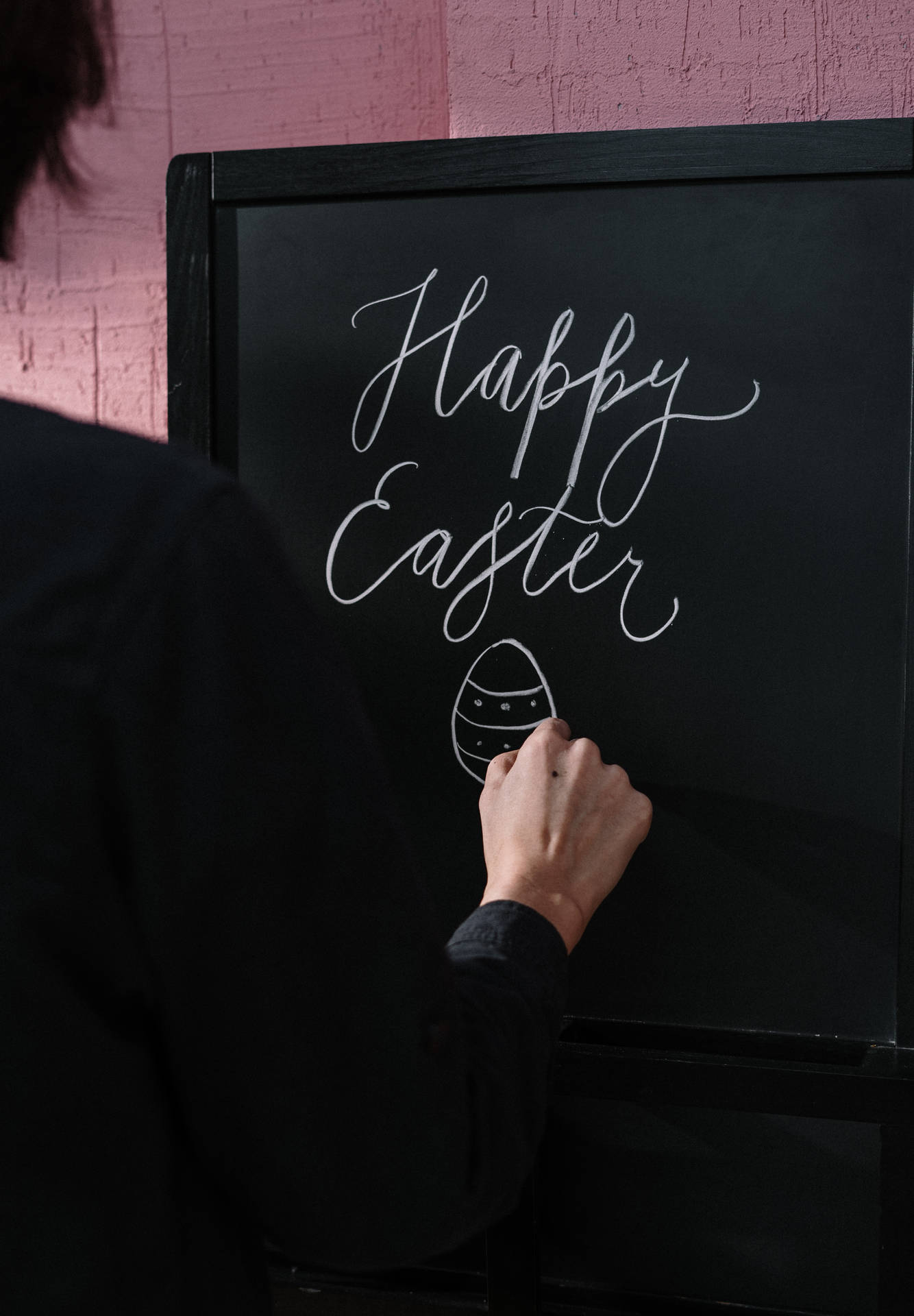 Blackboard With Calligraphy Happy Easter Background