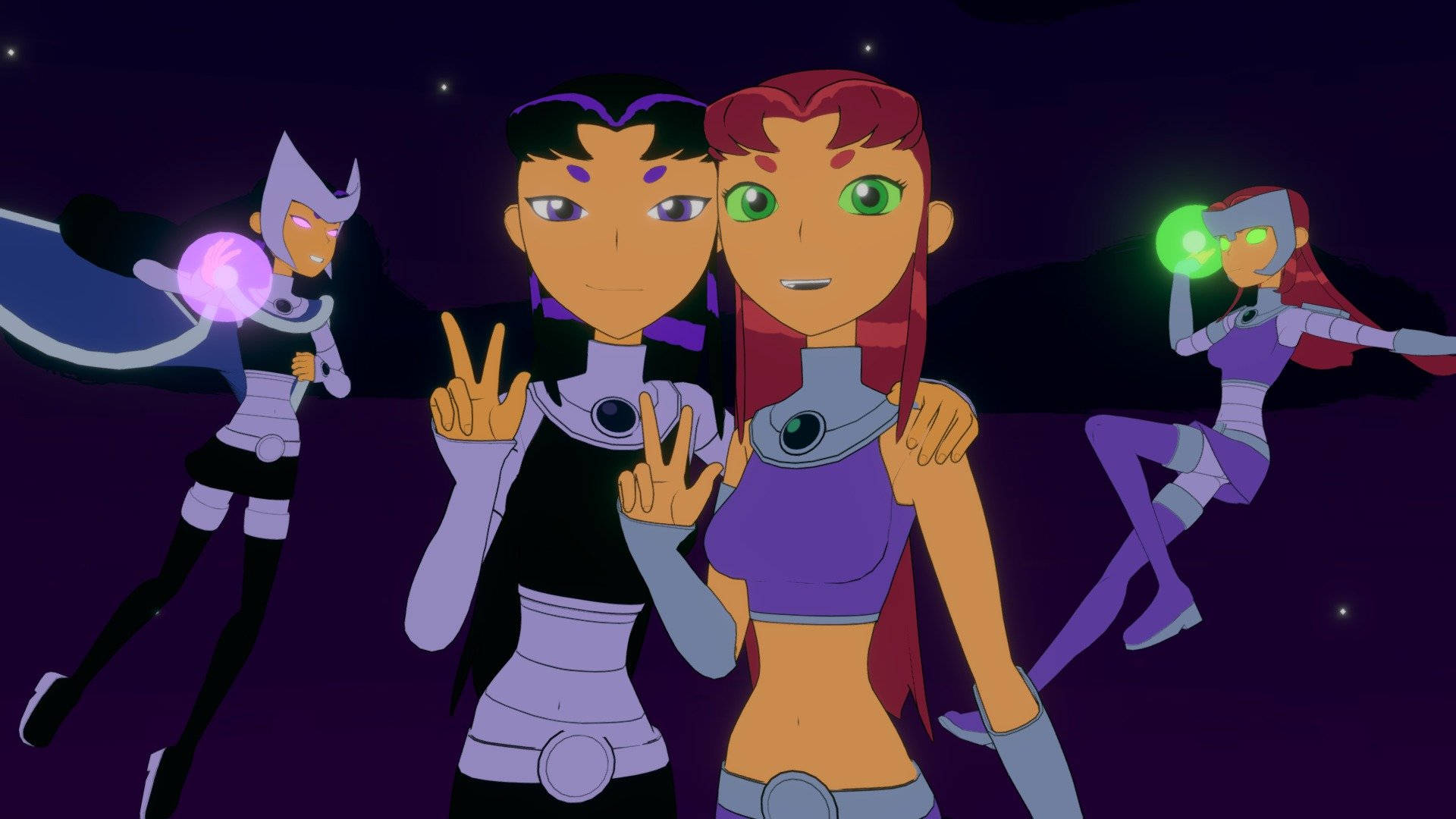 Blackfire And Starfire In Blue Background