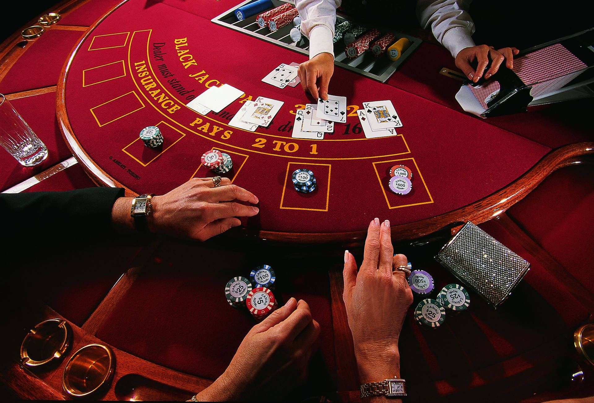 Blackjack Dealer Handing Cards Background