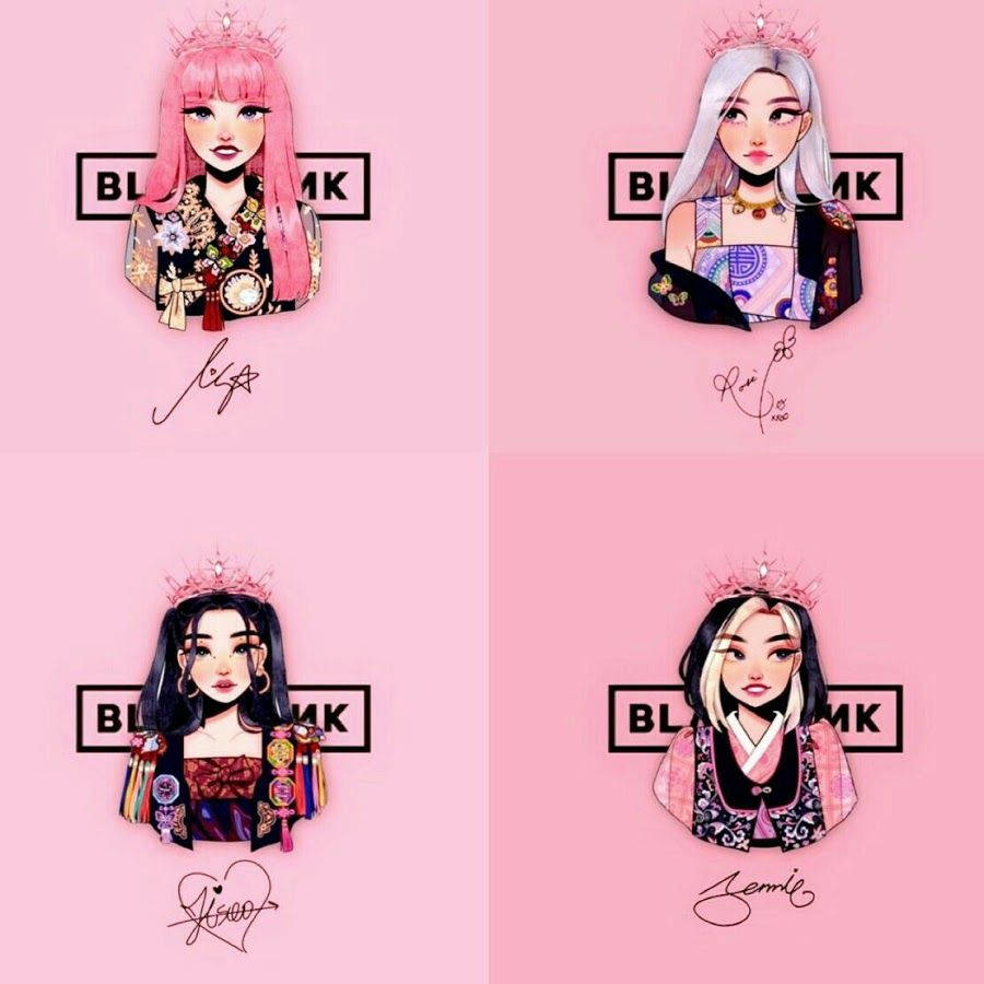 Blackpink Anime Girls With Four Shades Background