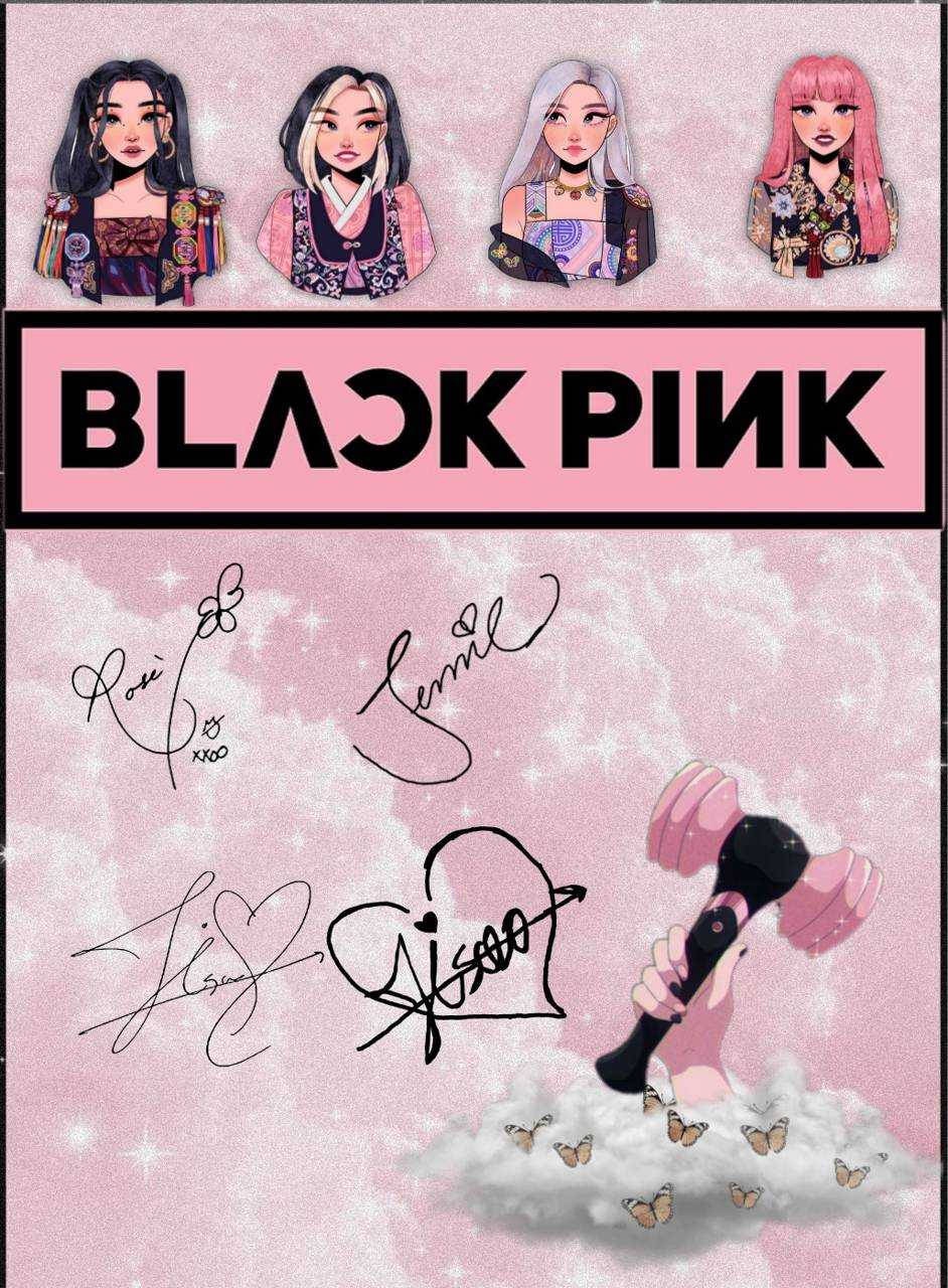 Blackpink Anime Icons With Signatures Background