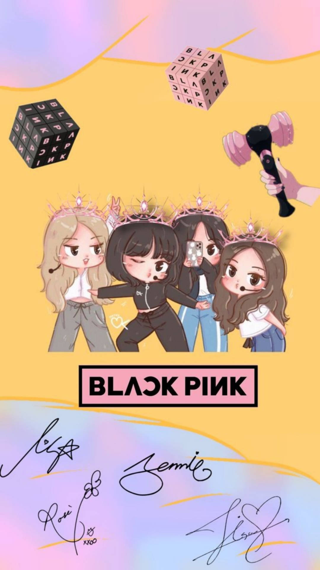 Blackpink Cartoon Wearing Pink Tiaras