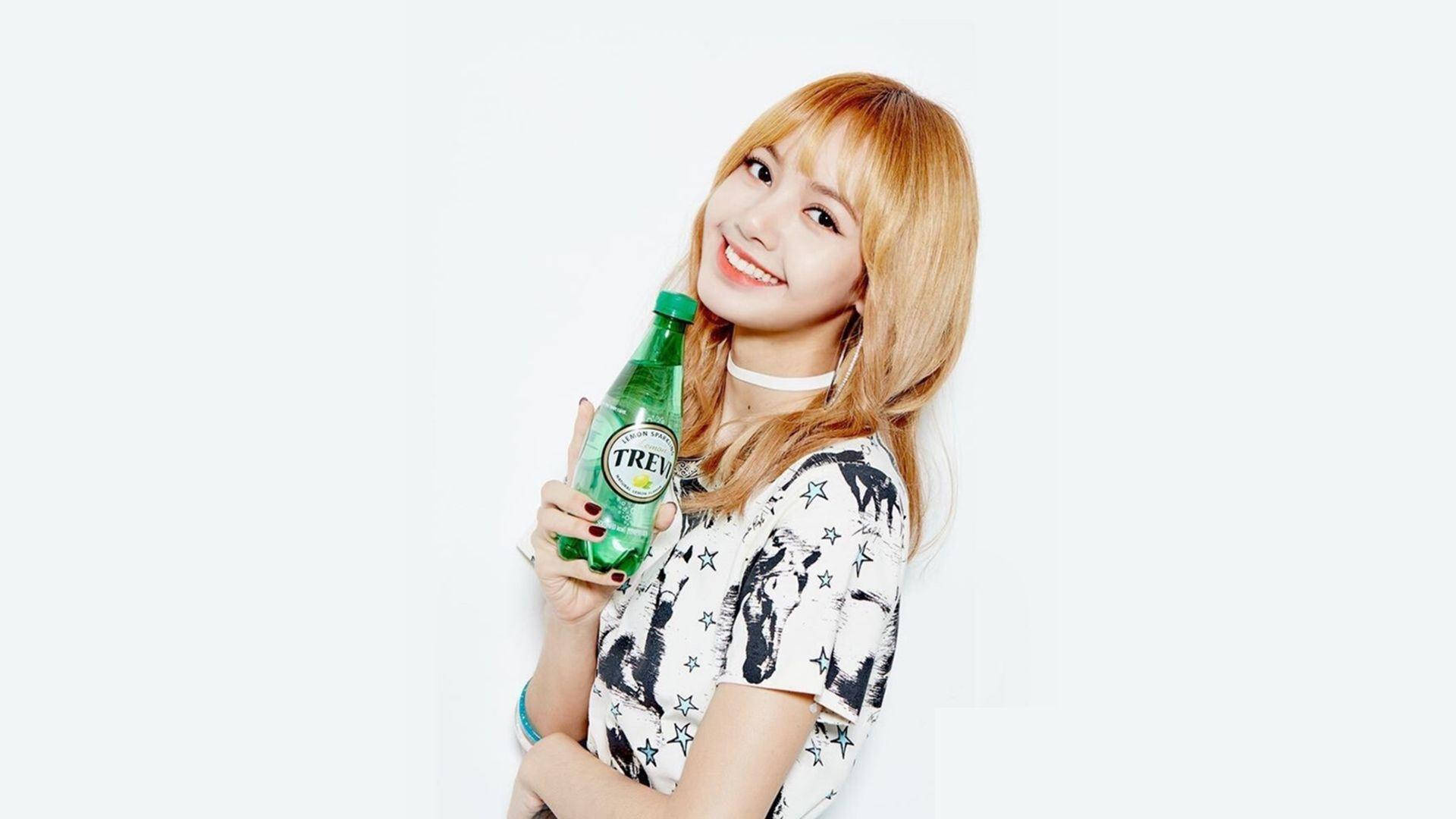 Blackpink Lisa Holding A Bottle Background