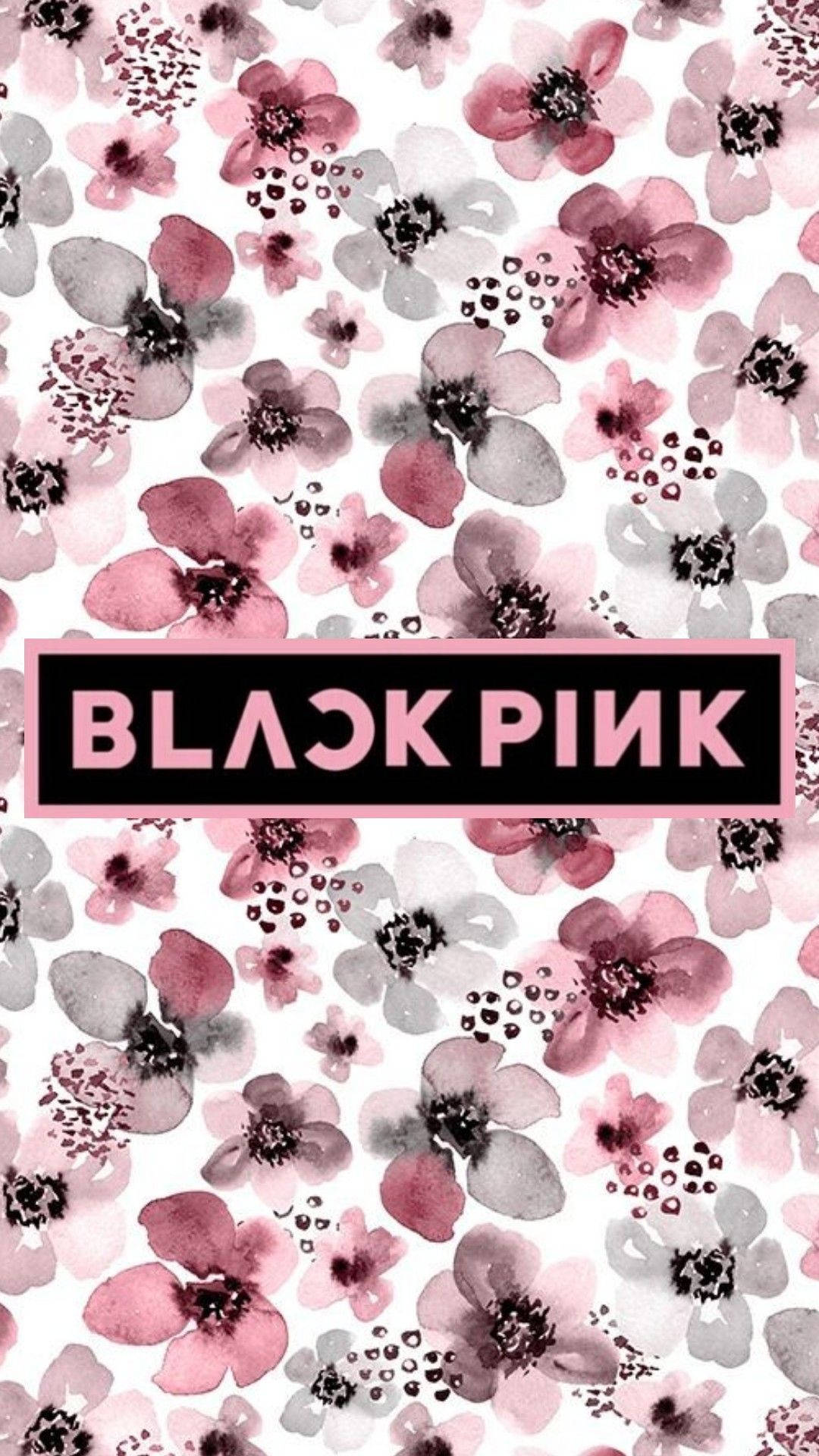 Blackpink Logo Over Black And Pink Flowers