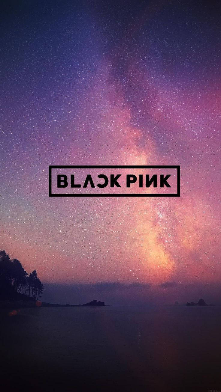 Blackpink Logo Over Galaxy Sky And Ocean Background