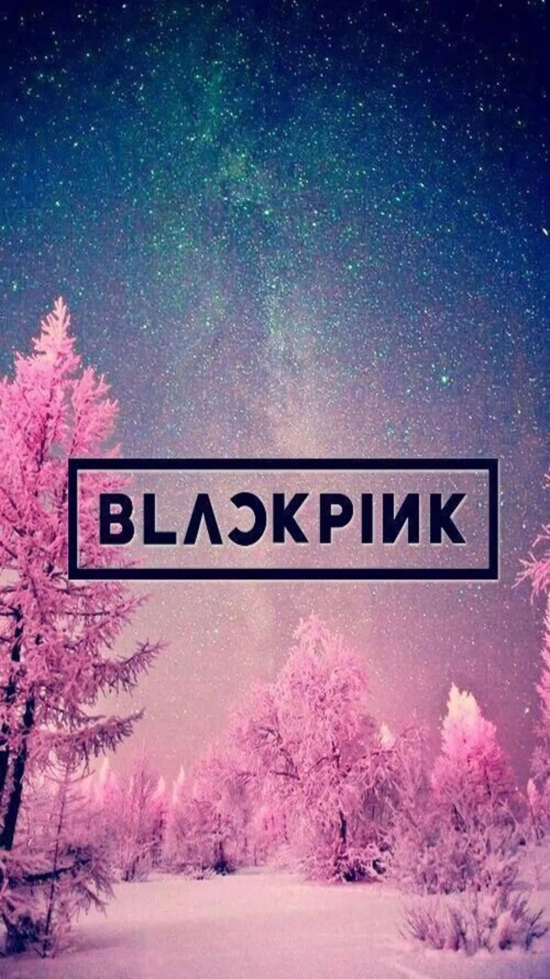 Blackpink Logo Over Pink Snowy Forest Background