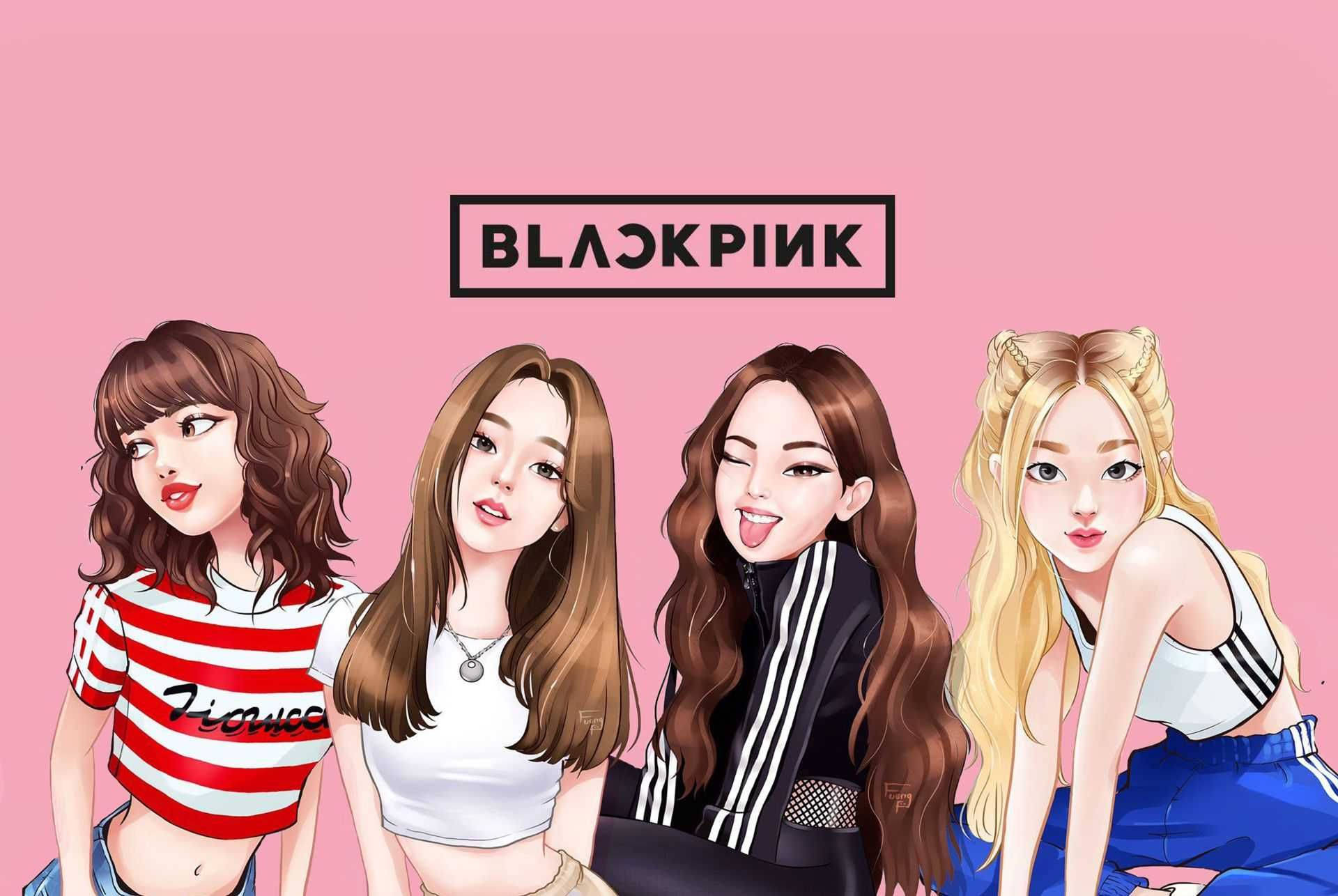 Blackpink Logo With Animated Members Background