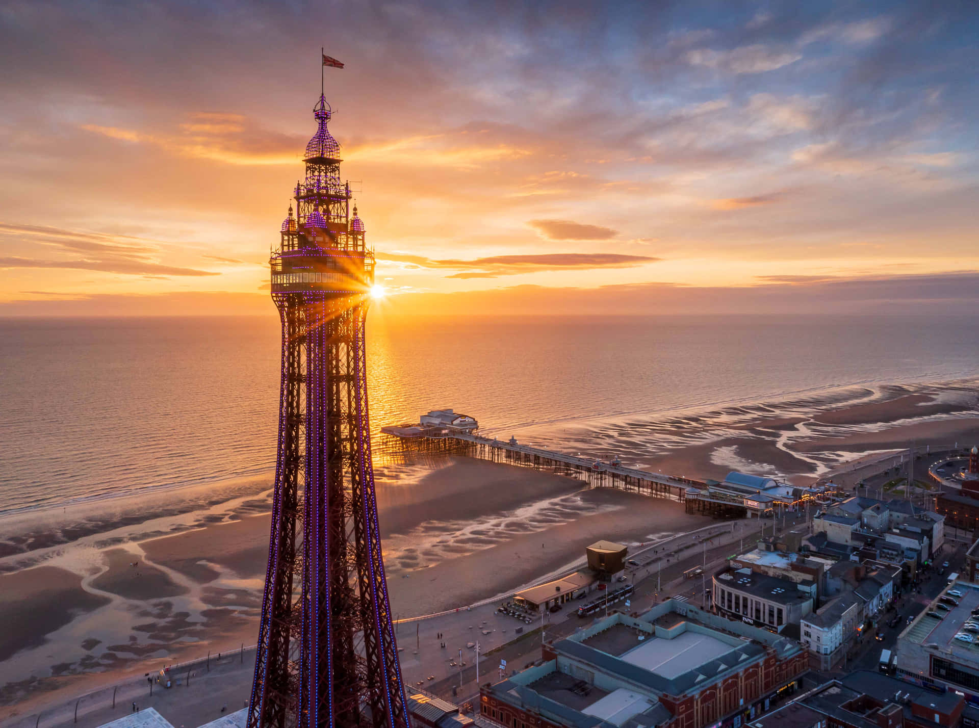 Blackpool Tower And The Beach At Sunset Background