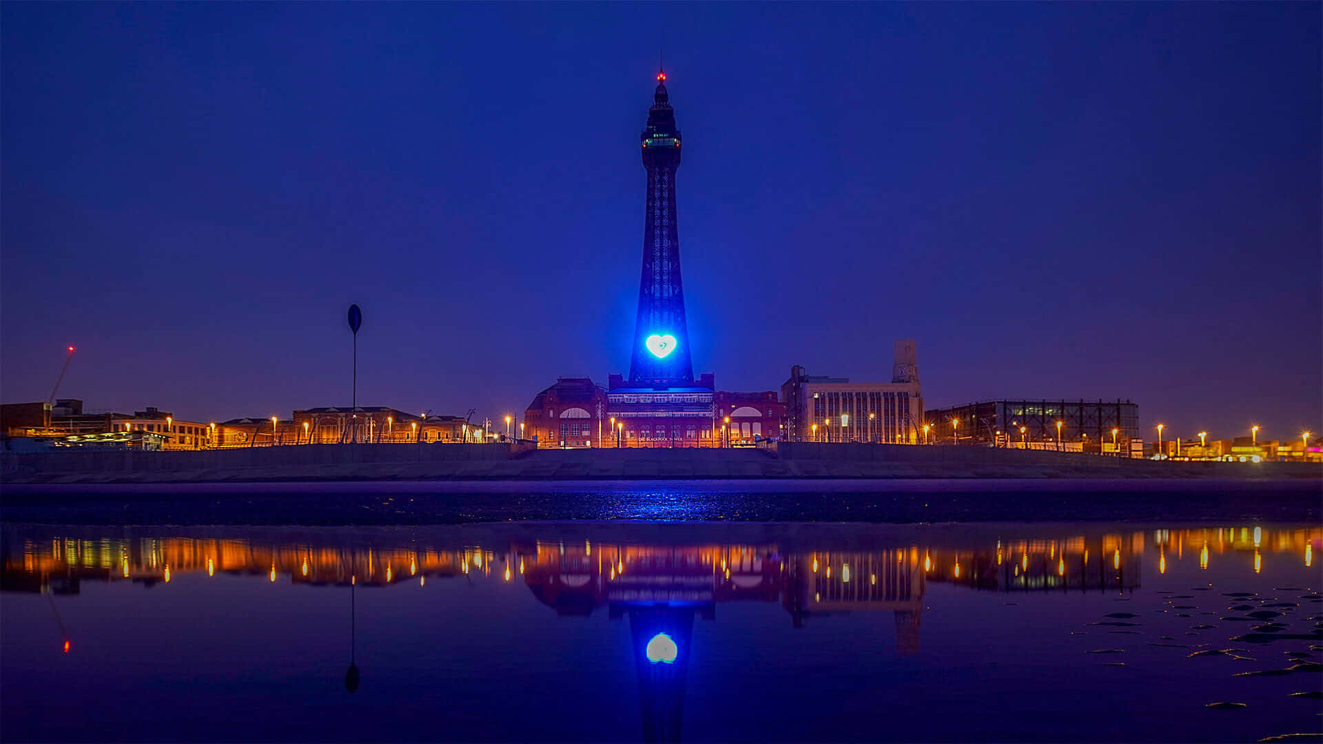 Blackpool Tower At Night With Blue Light Background