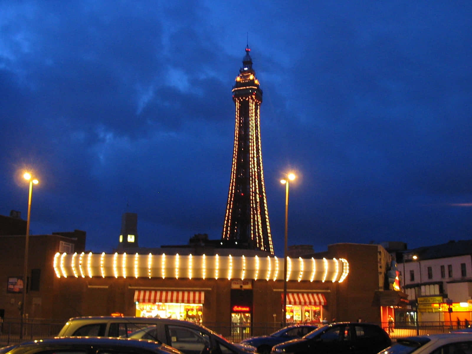 Blackpool Tower Beneath The Cloudy Blue Night Sky Background