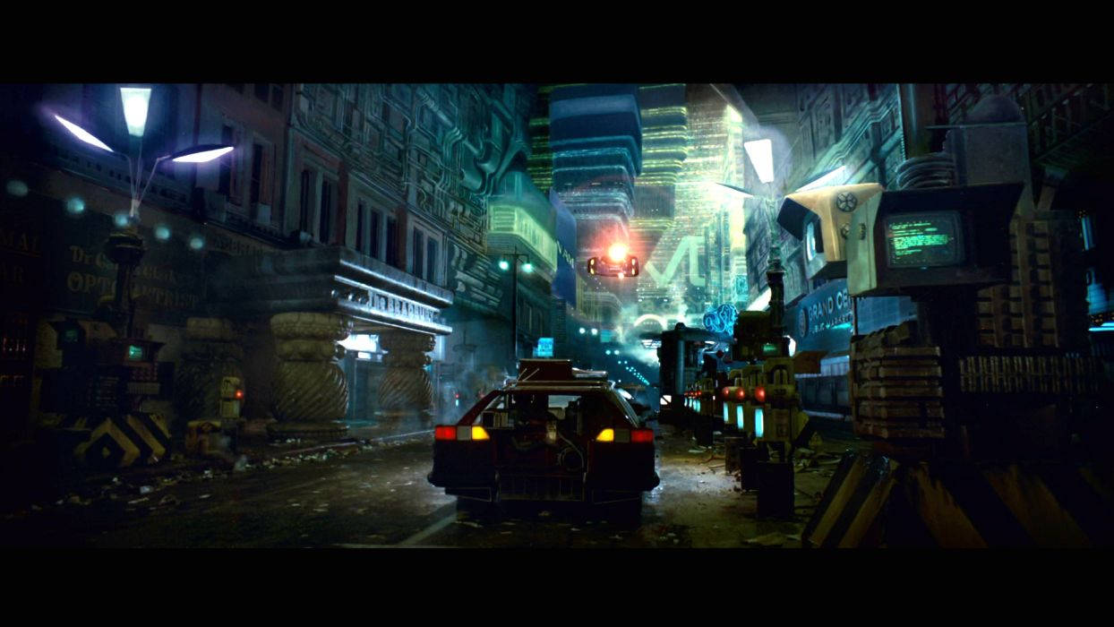 Blade Runner Futuristic City Dark Street Background