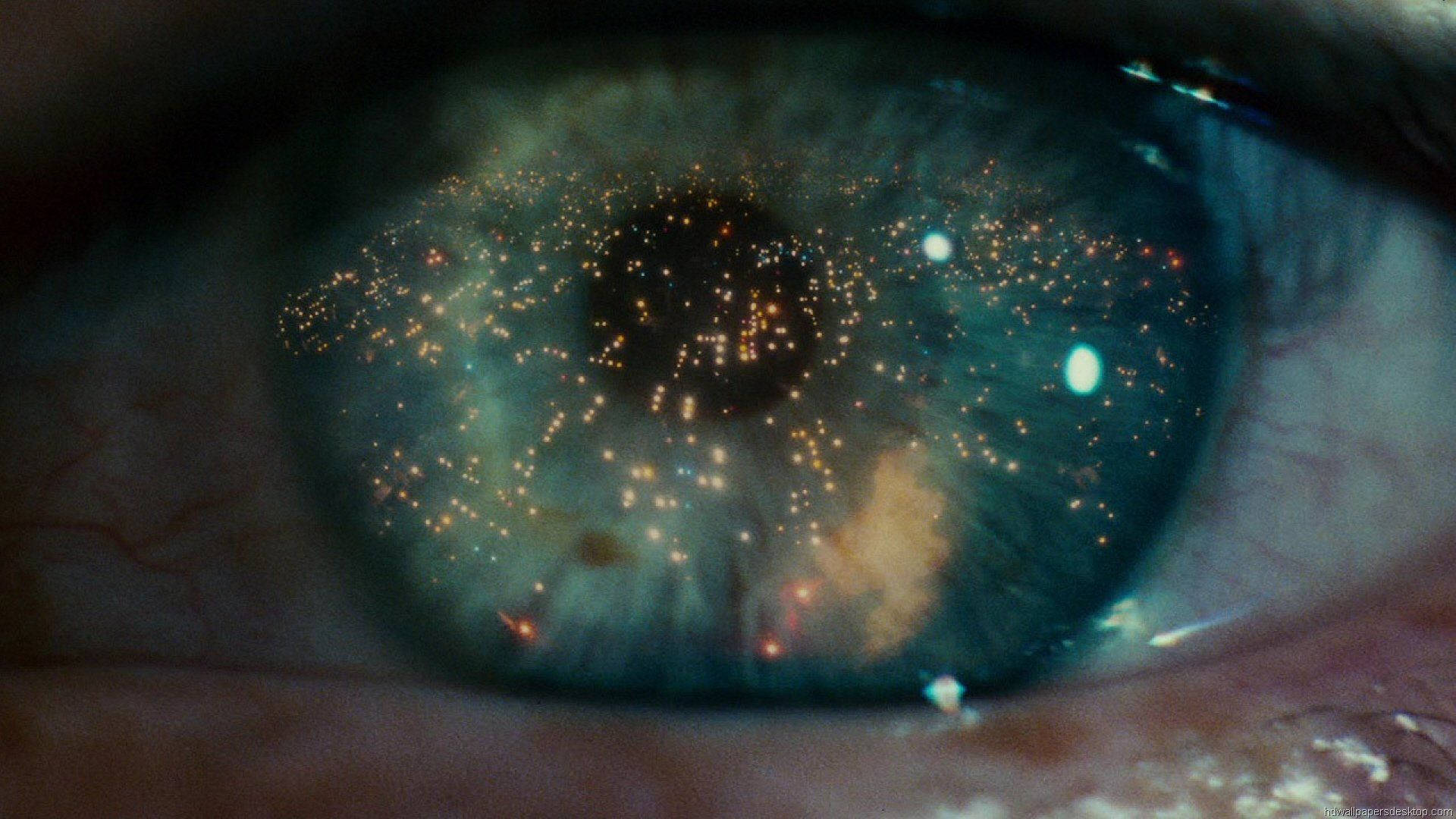 Blade Runner Green Eye With Lights Background