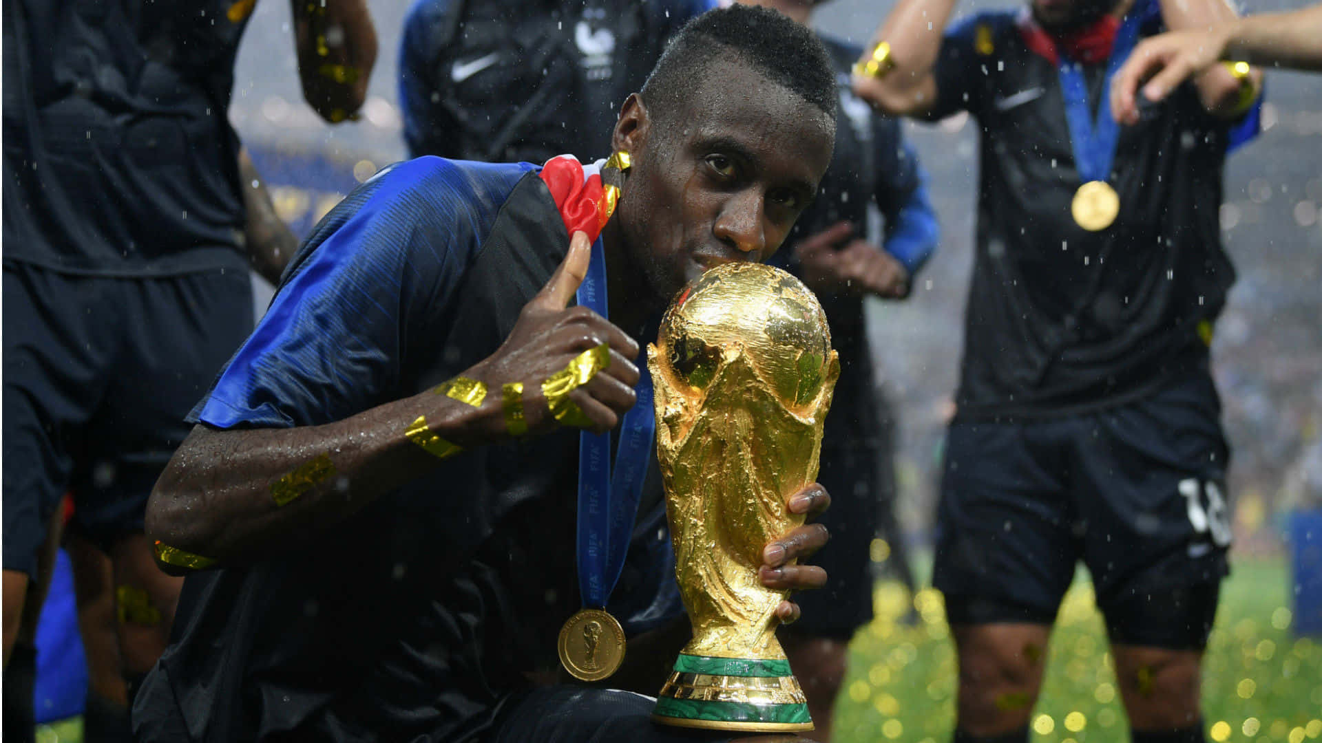 Blaise Matuidi Celebrating Victory At The French World Cup Background