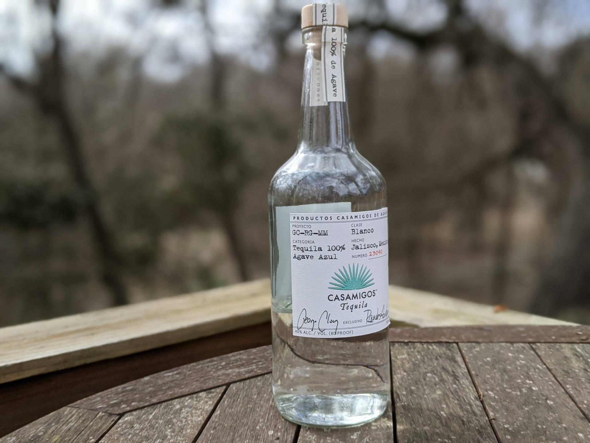 Blanco Casamigos Tequila On Wooden Table Background