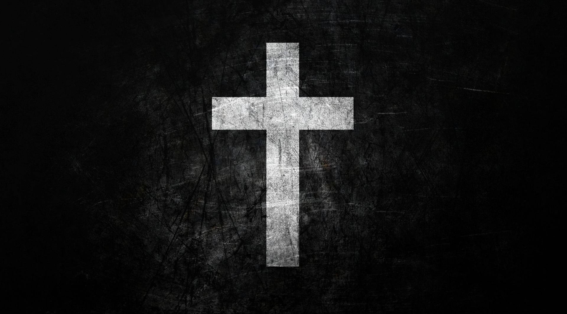 Blank And White Cross On Black Background