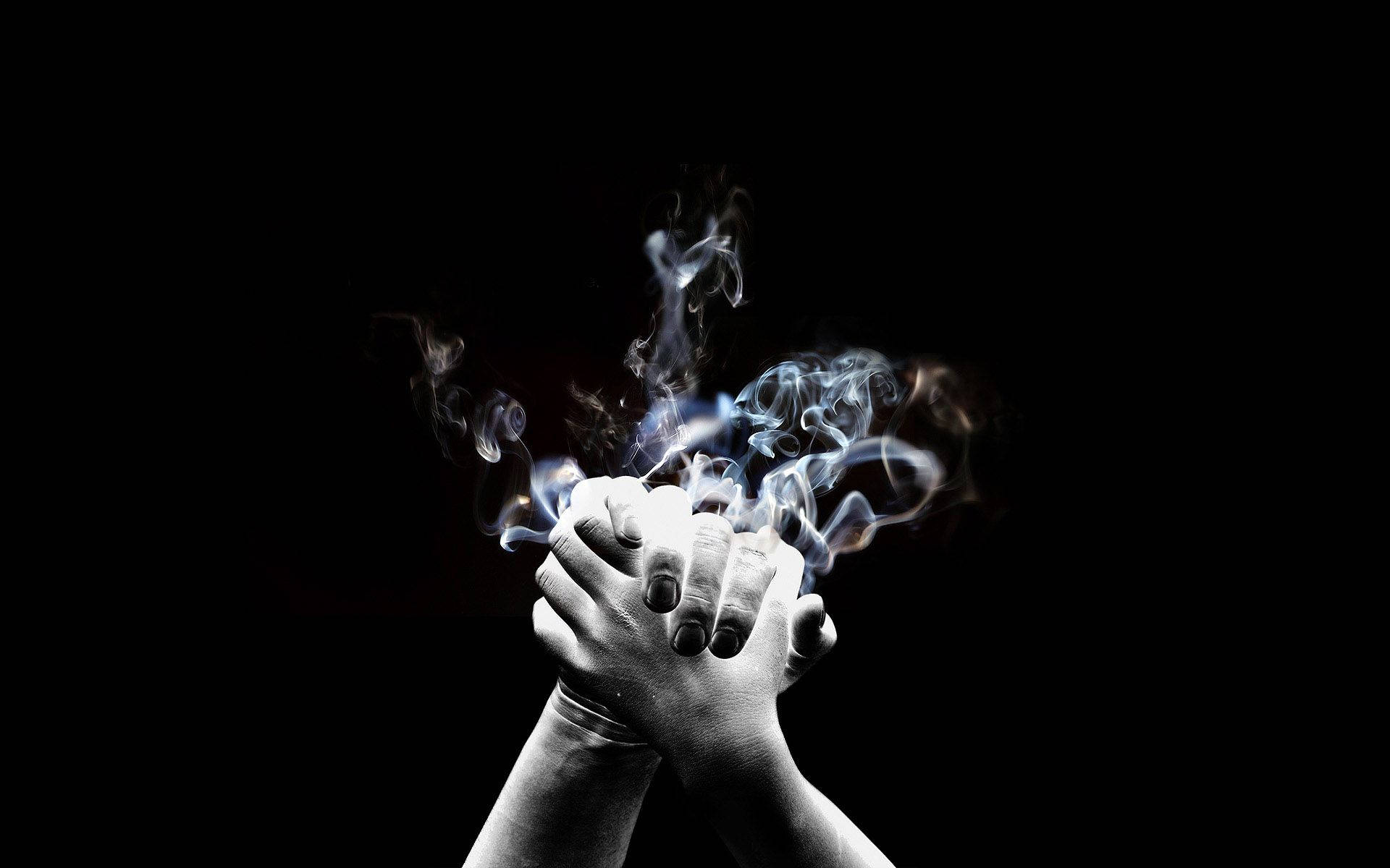 Blank And White Hands With Smoke Background