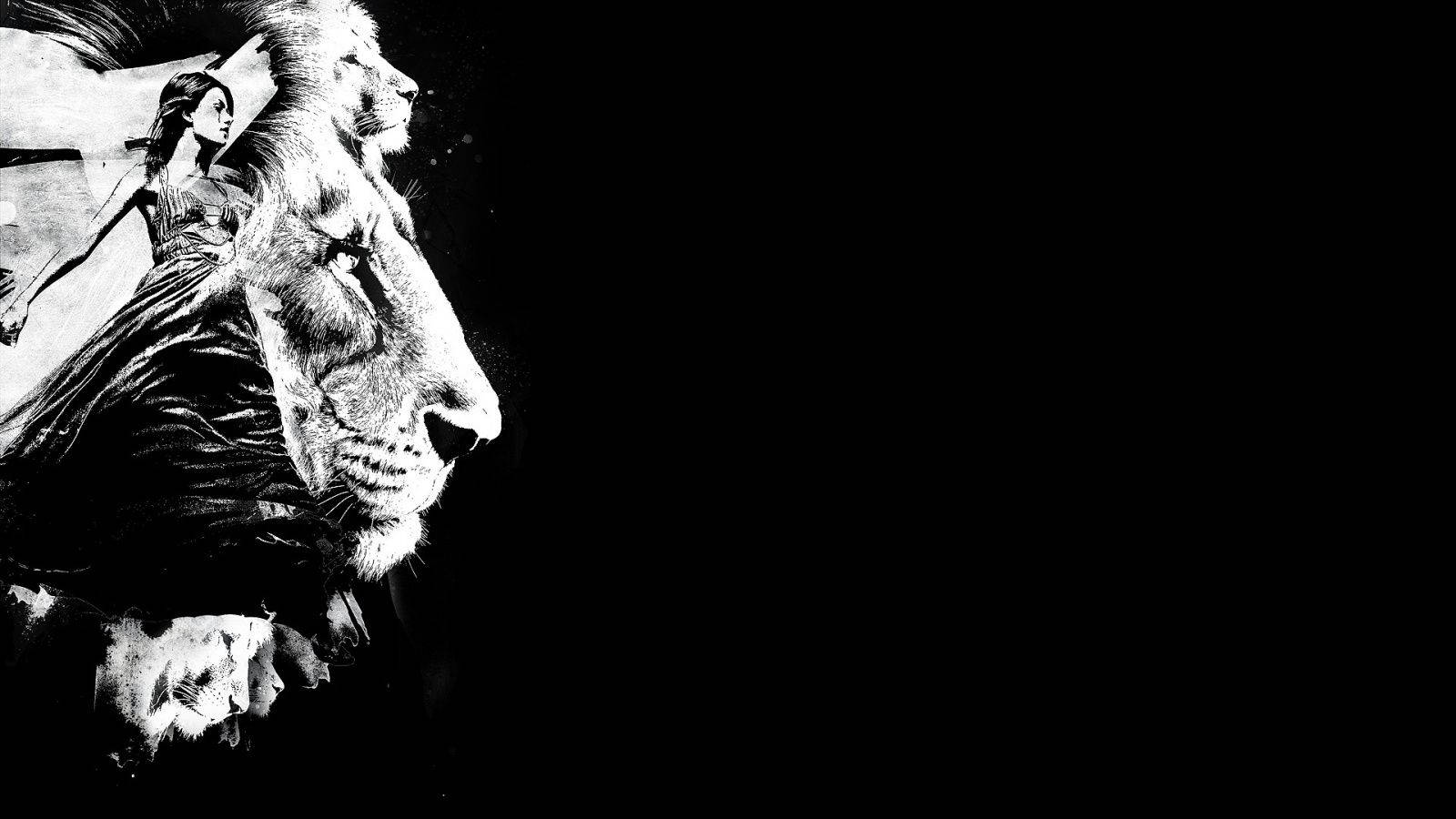 Blank And White Lion Side Profile Background