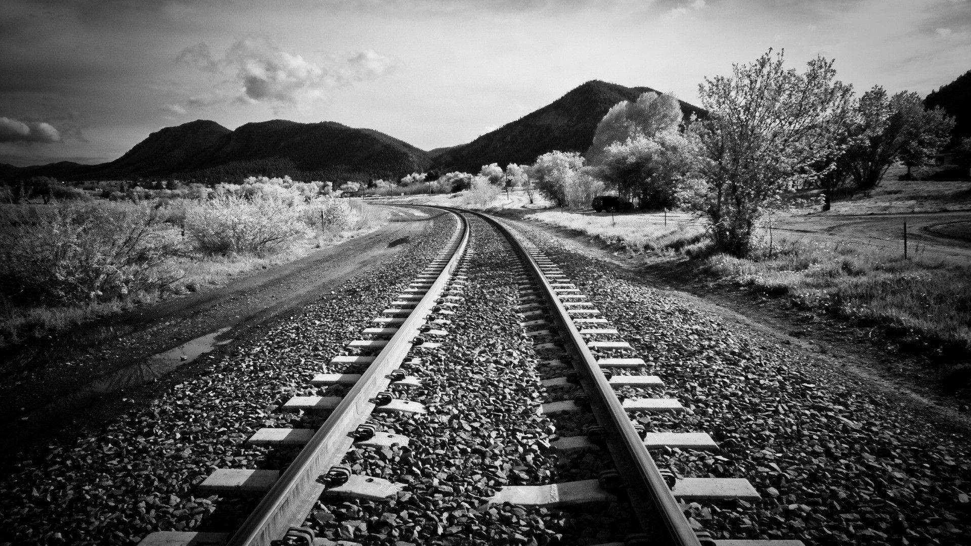 Blank And White Train Tracks Background