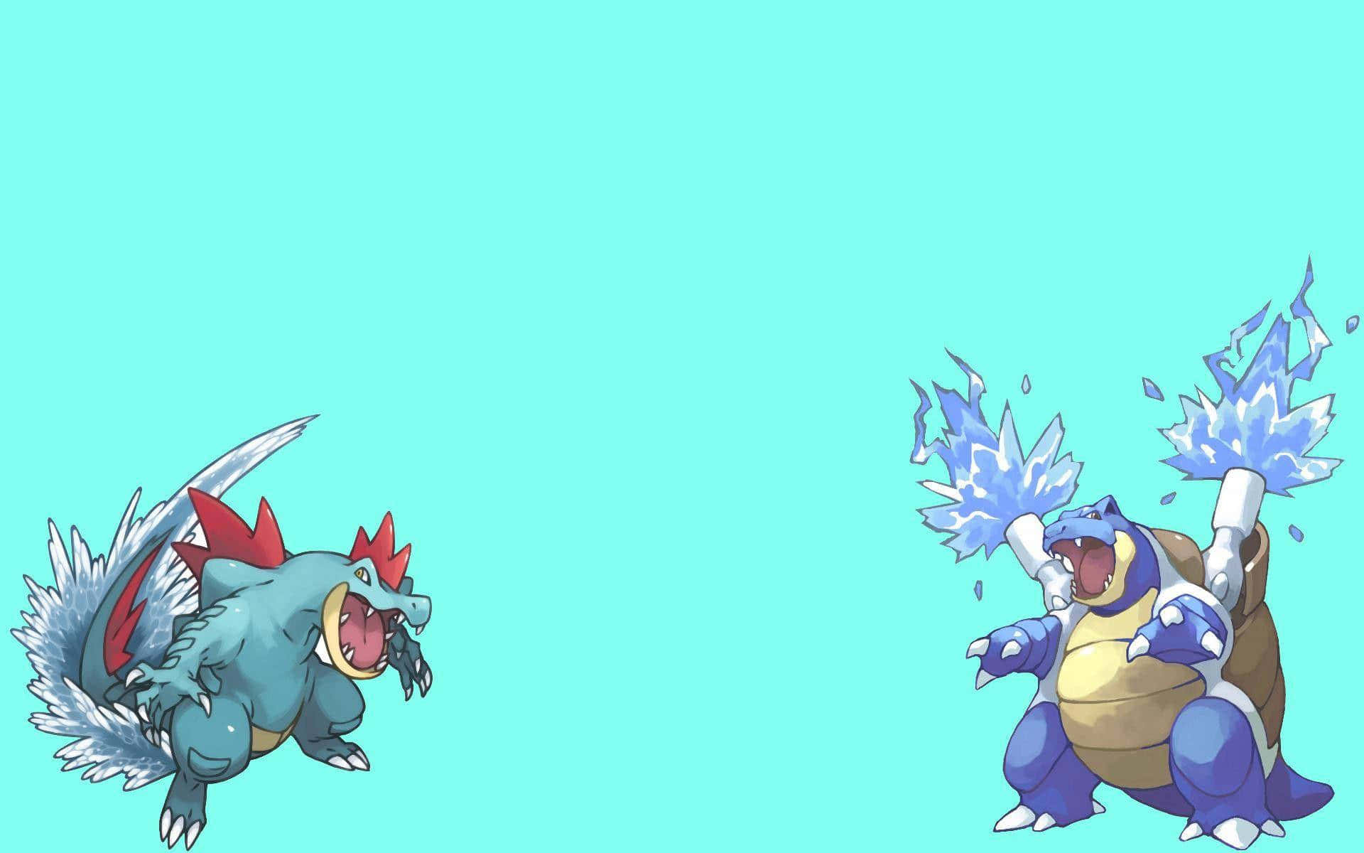 Blastoise And Feraligatr Battling Each Other Background