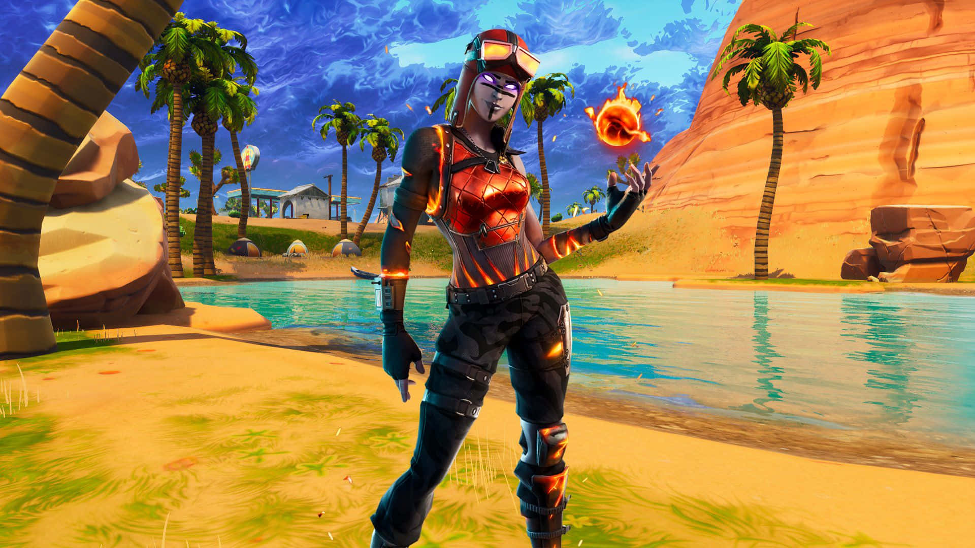Blaze Fortnite Outfit On The Shores Of The Lake Background
