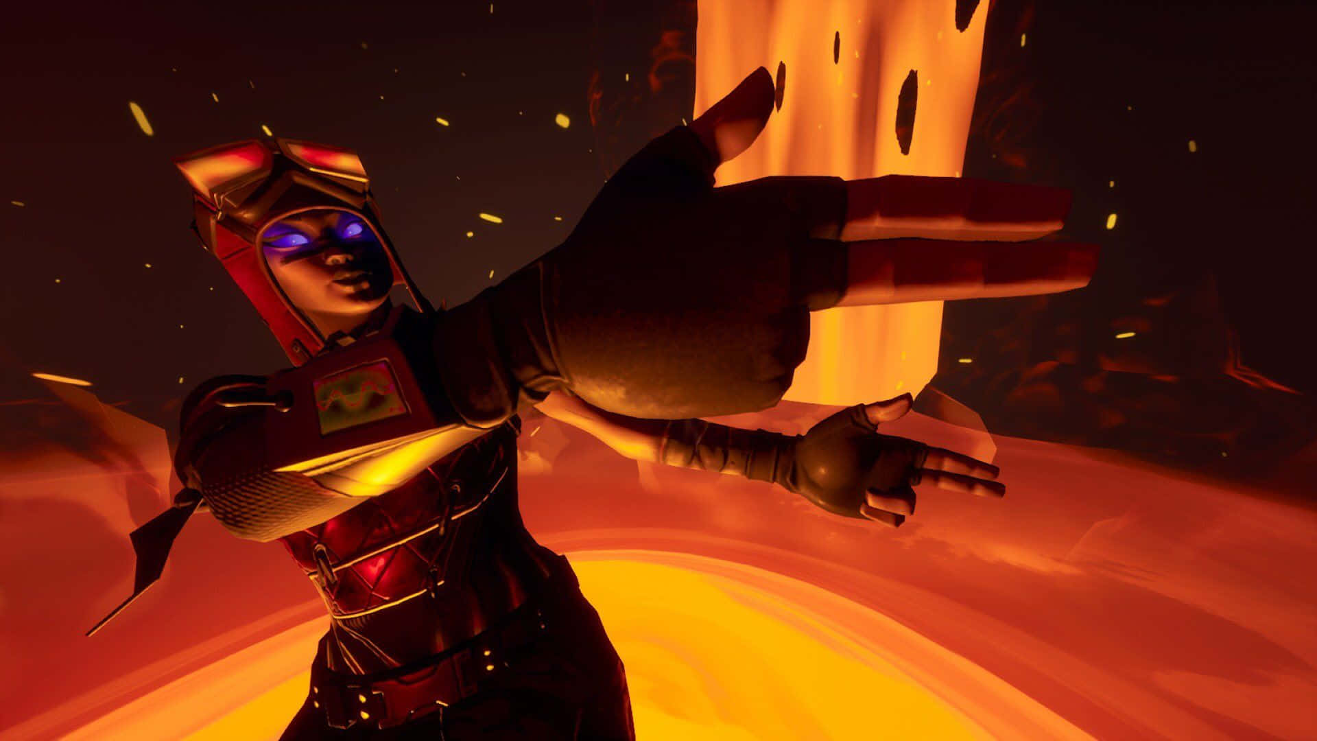 Blaze Fortnite Outfit Standing On Lava Background