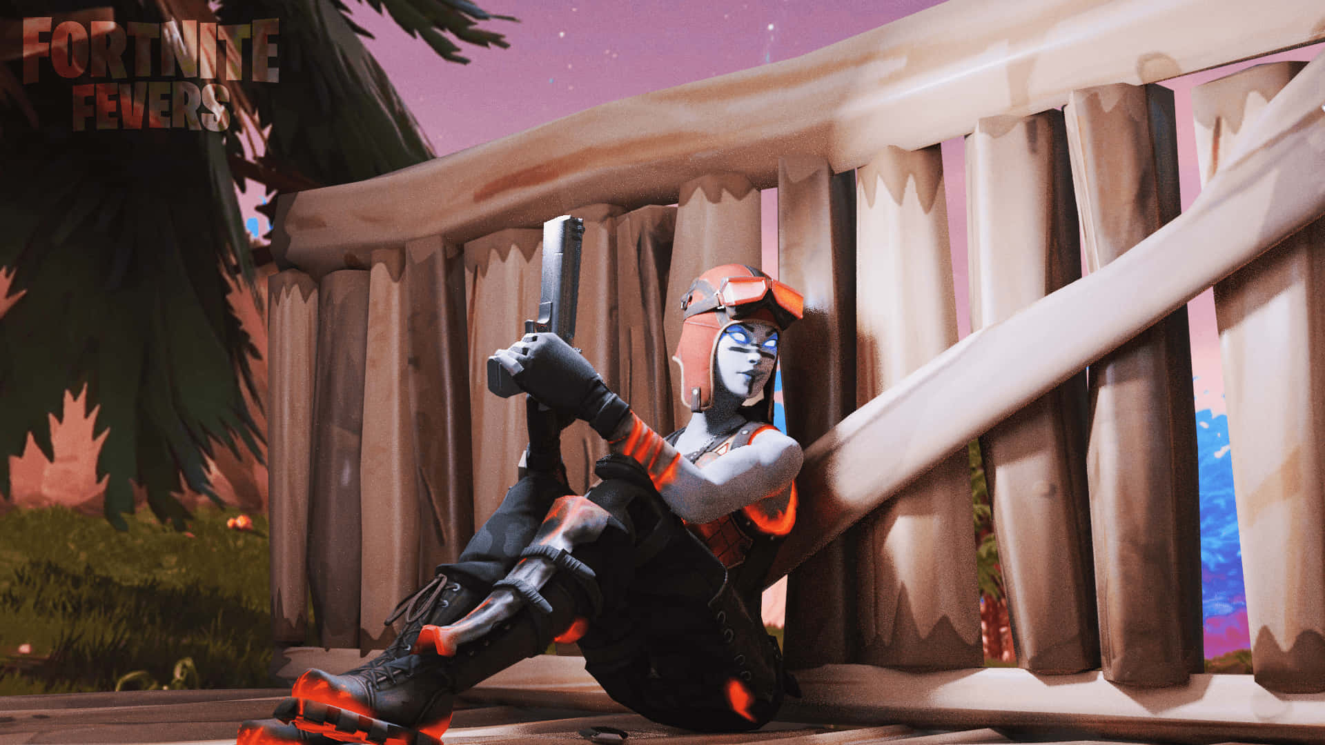 Blaze Fortnite Outfit Taking Cover Background
