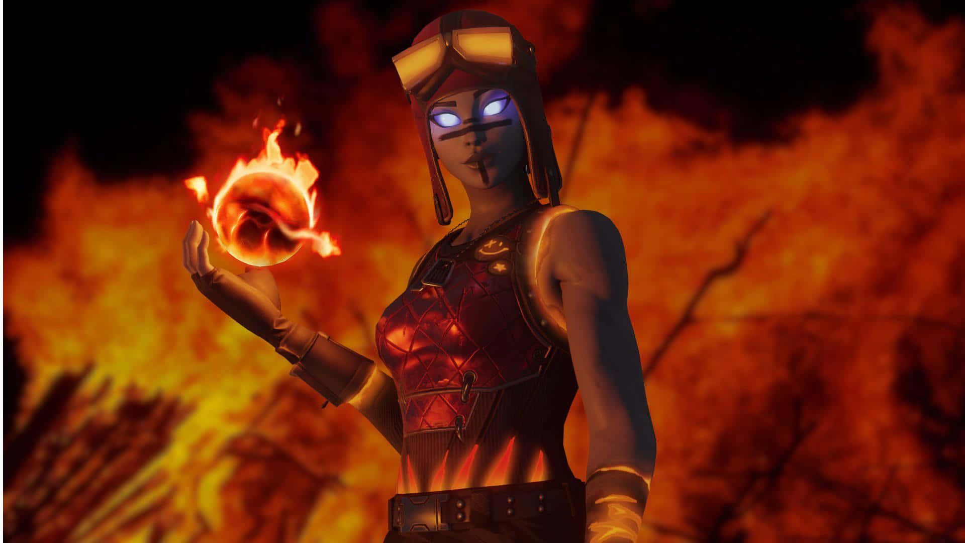 Blaze Fortnite Skin Against A Roaring Fire Background