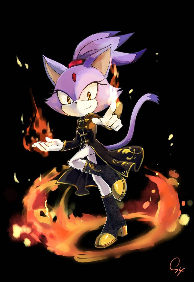 Blaze The Cat In Flame Background