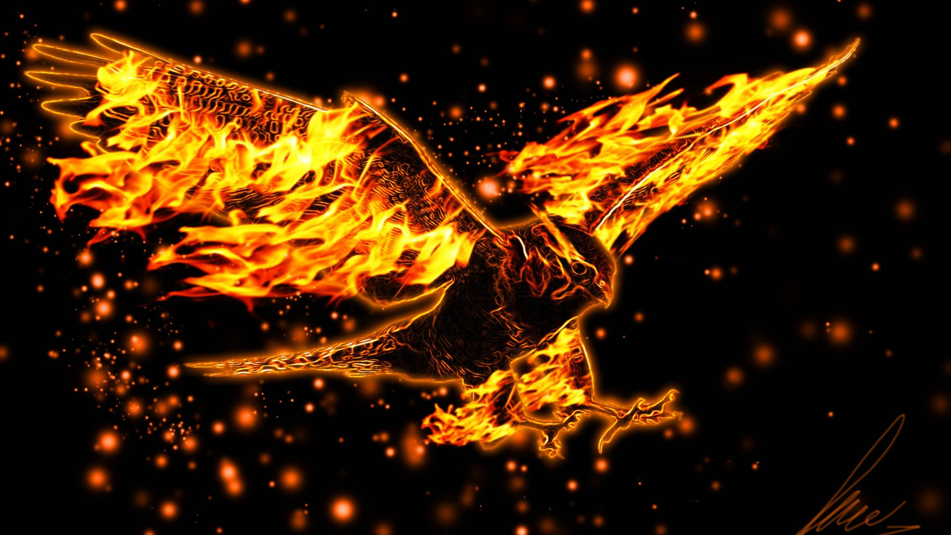 Blazing Eagle With Fire Wings Background
