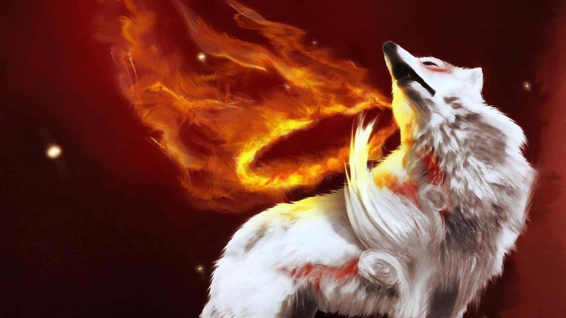 Blazing Fire Wolf Background