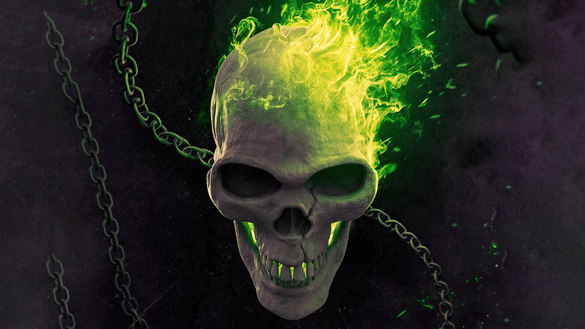 Blazing Green Fire Skull Background