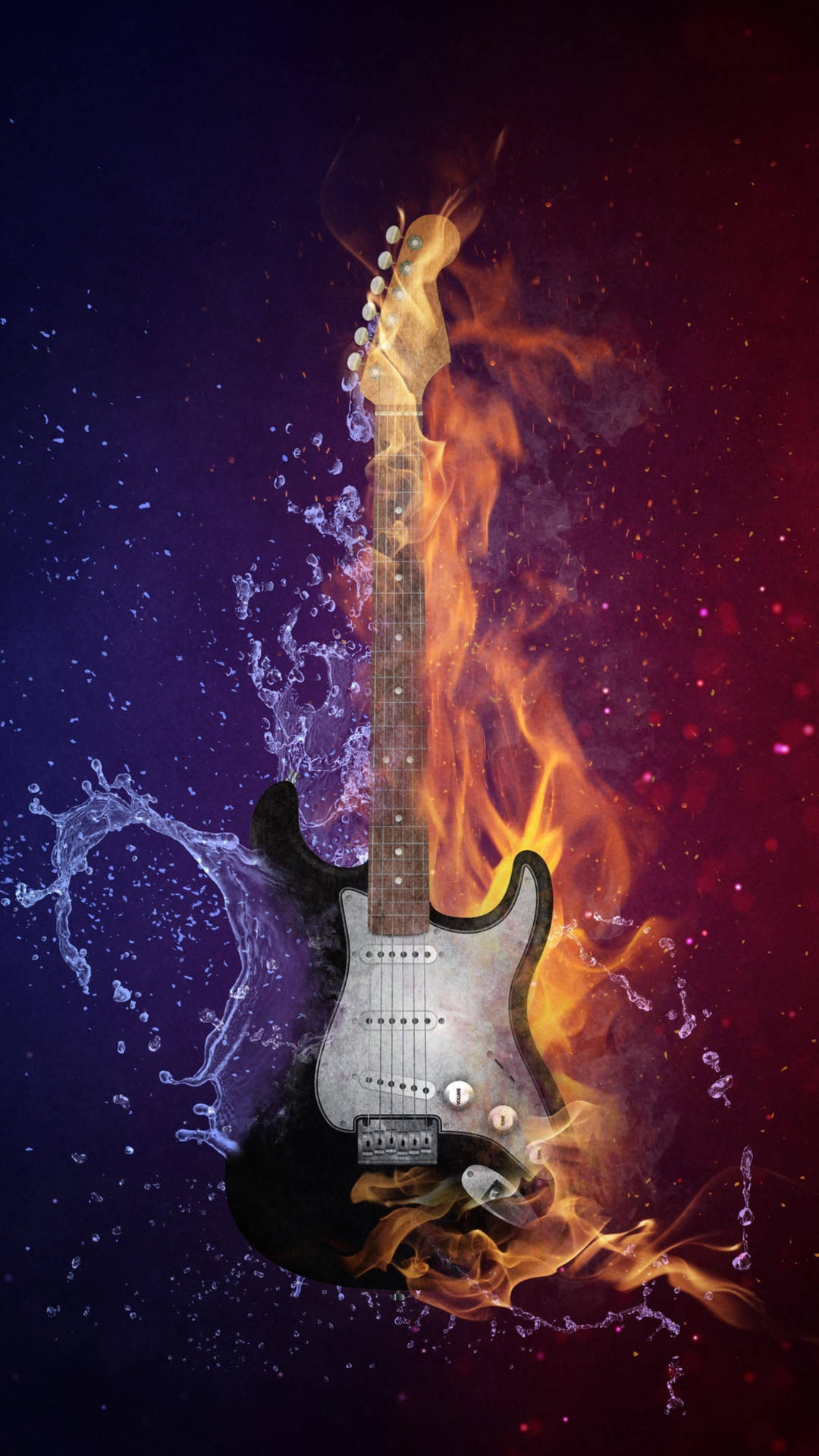 Blazing Melodies - An Electric Guitar On Fire Background