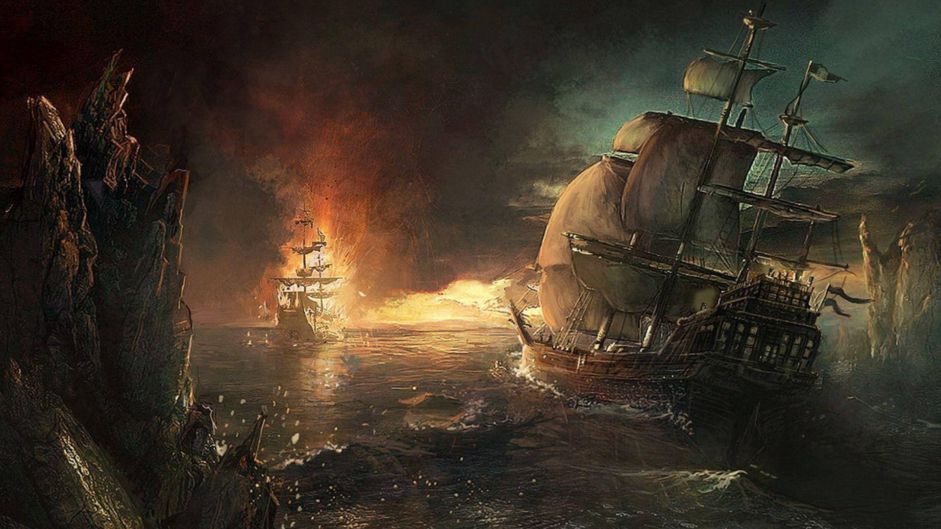 Blazing Pirate Ship Background