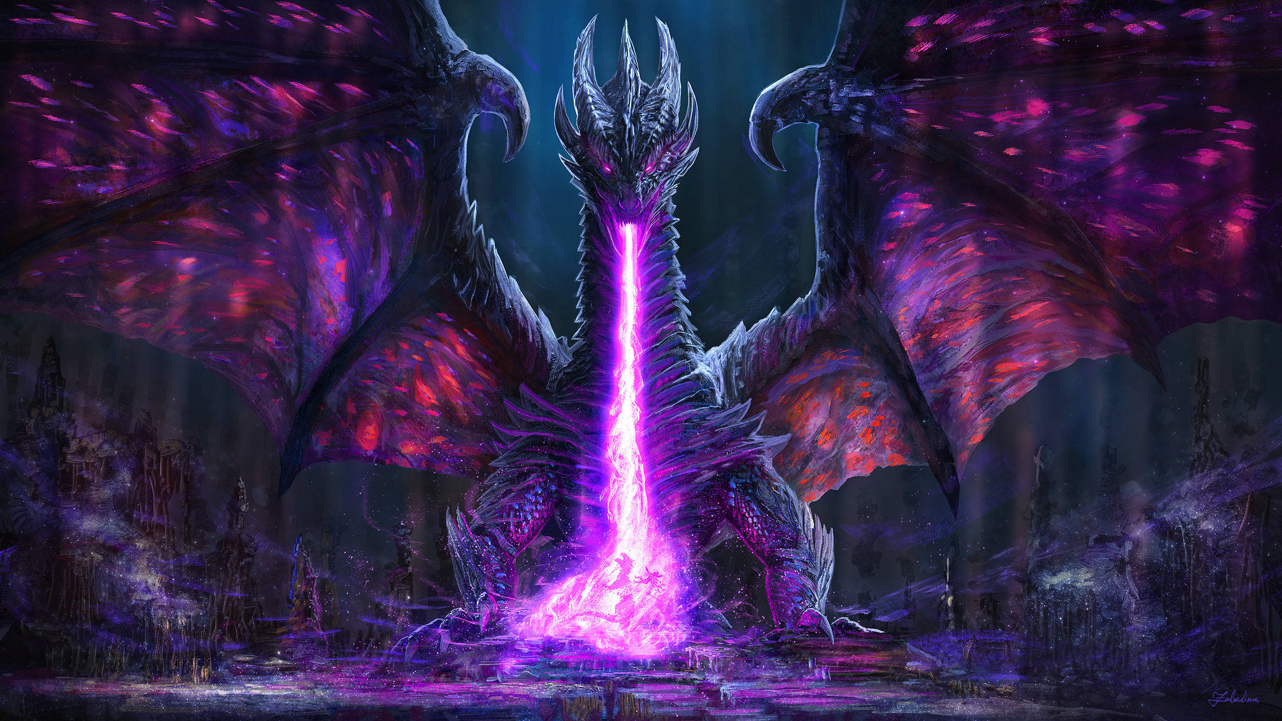 Blazing Purple Really Cool Dragons Background