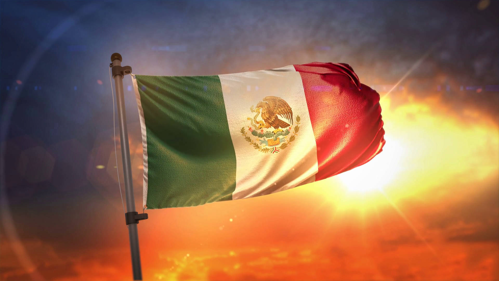Blazing Sun Behind The Mexico Flag Background