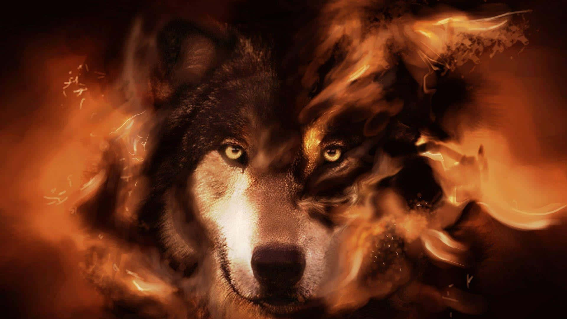 Blazing Wolf On A Dark Winter's Night Background