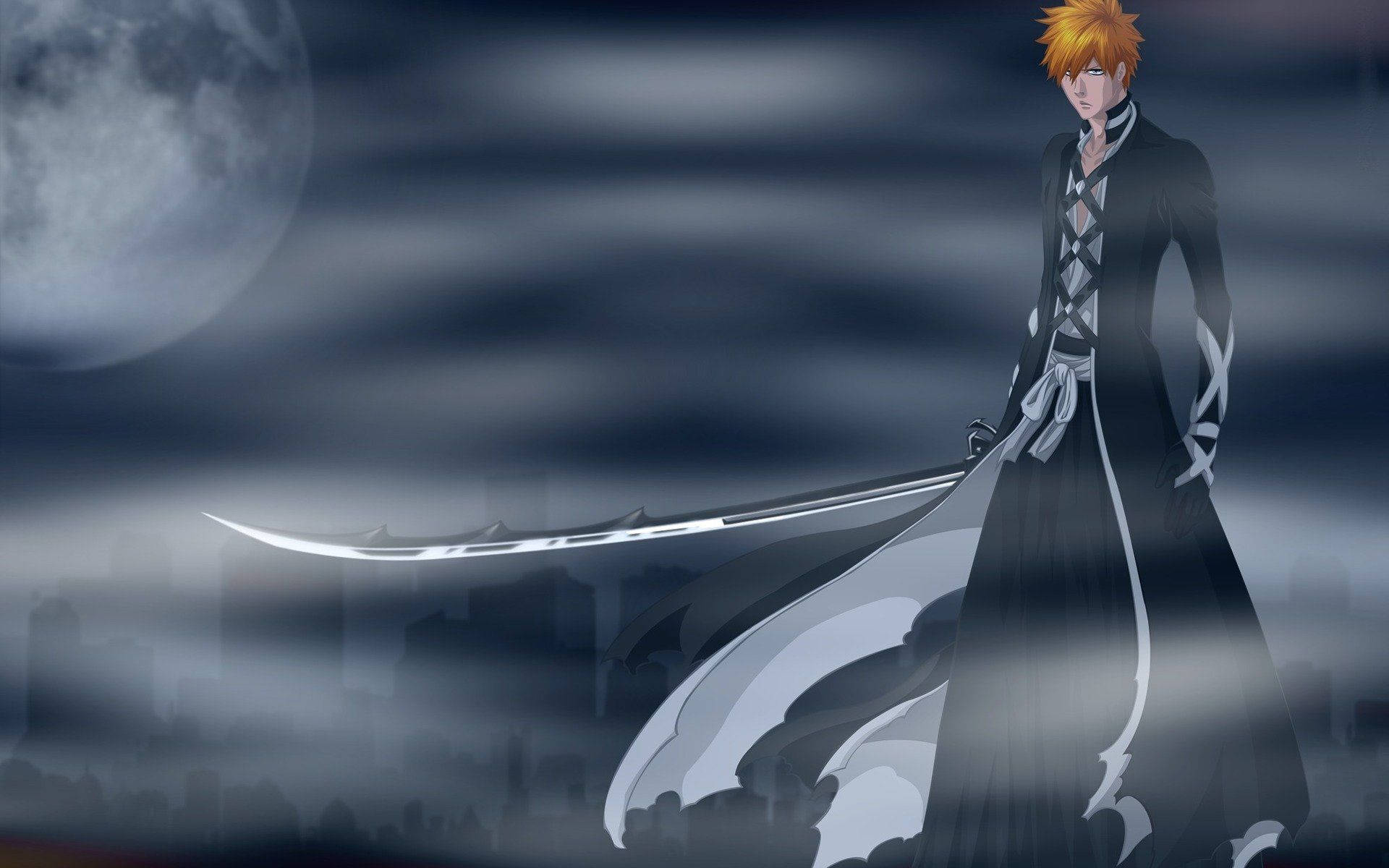 Bleach Ichigo Foggy Moon Background