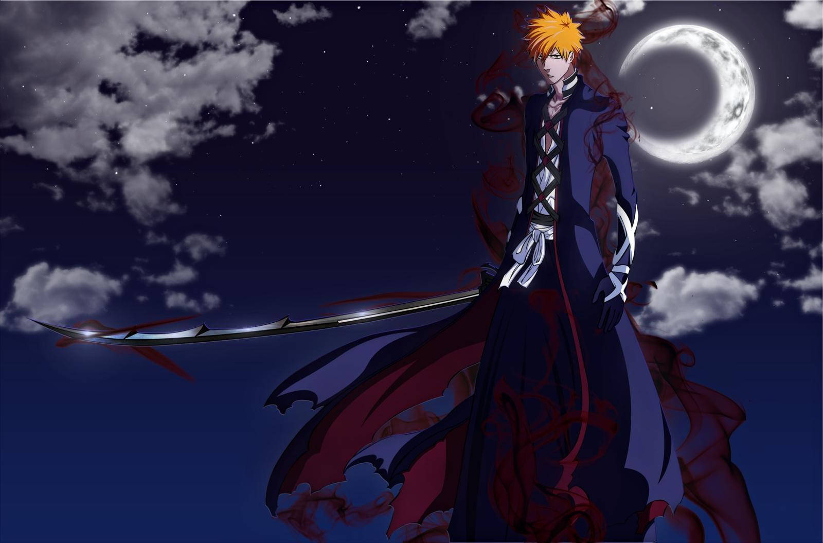 Bleach Ichigo Katana Moon Background