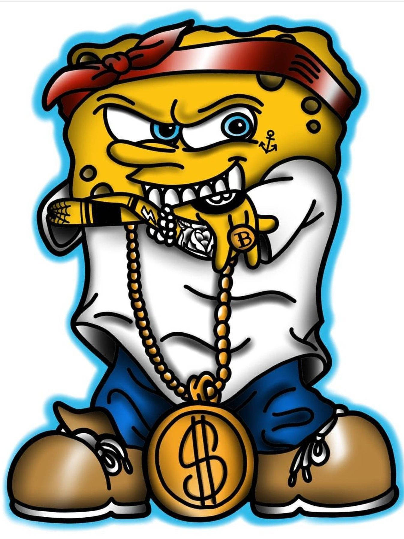 Blinged Up Spongebob Gangster Cartoon Background