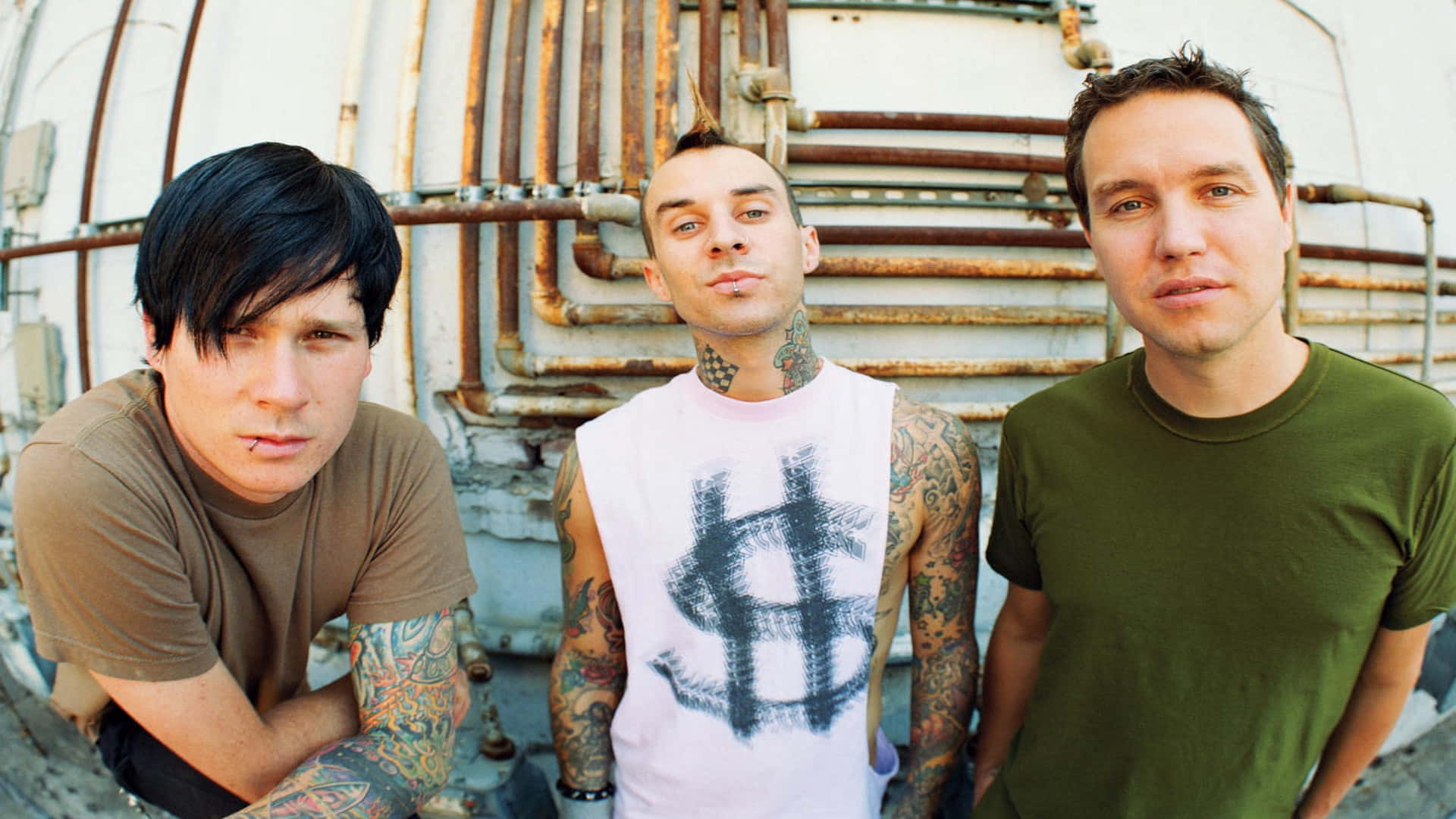 Blink182 Band Members Industrial Backdrop Background