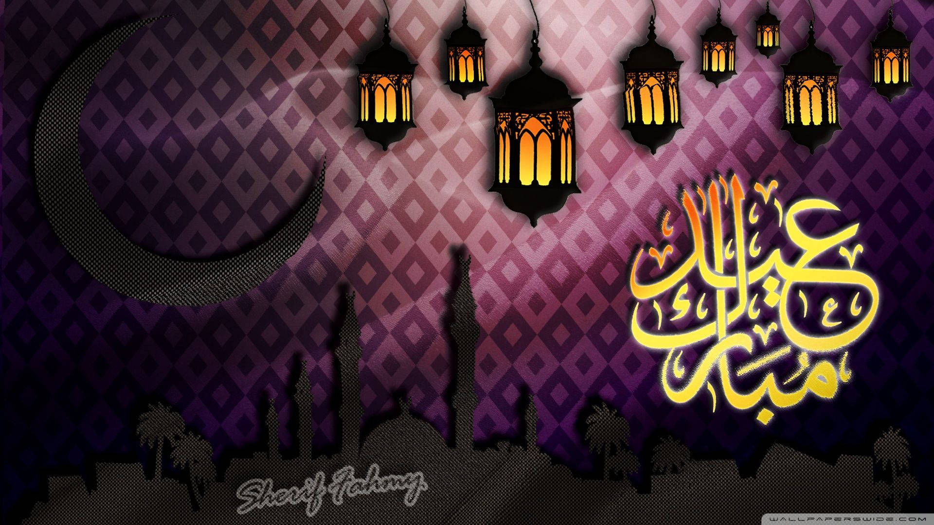 Blissful Eid Mubarak Under The Moonlight Background